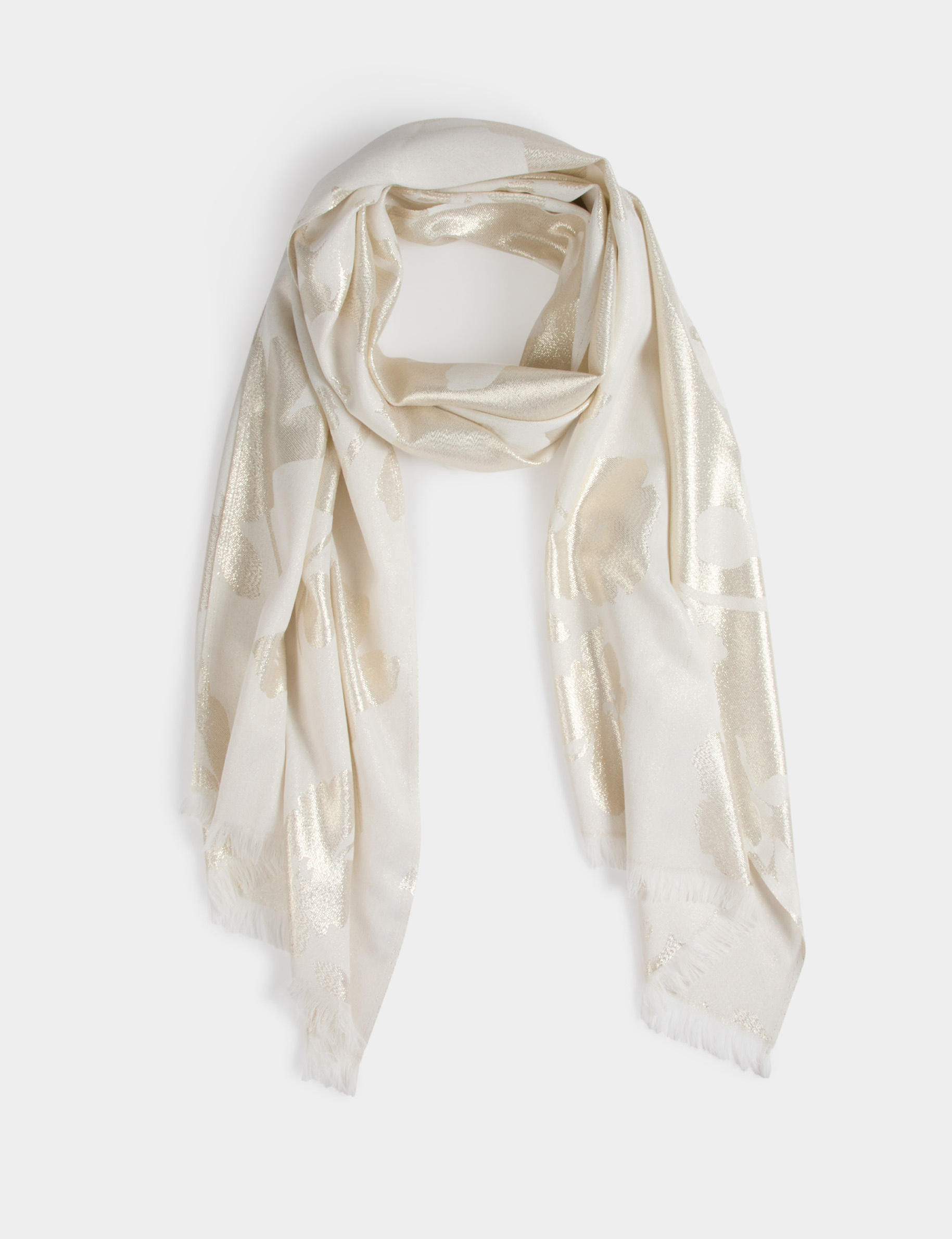 Metallic thread scarf ivory women