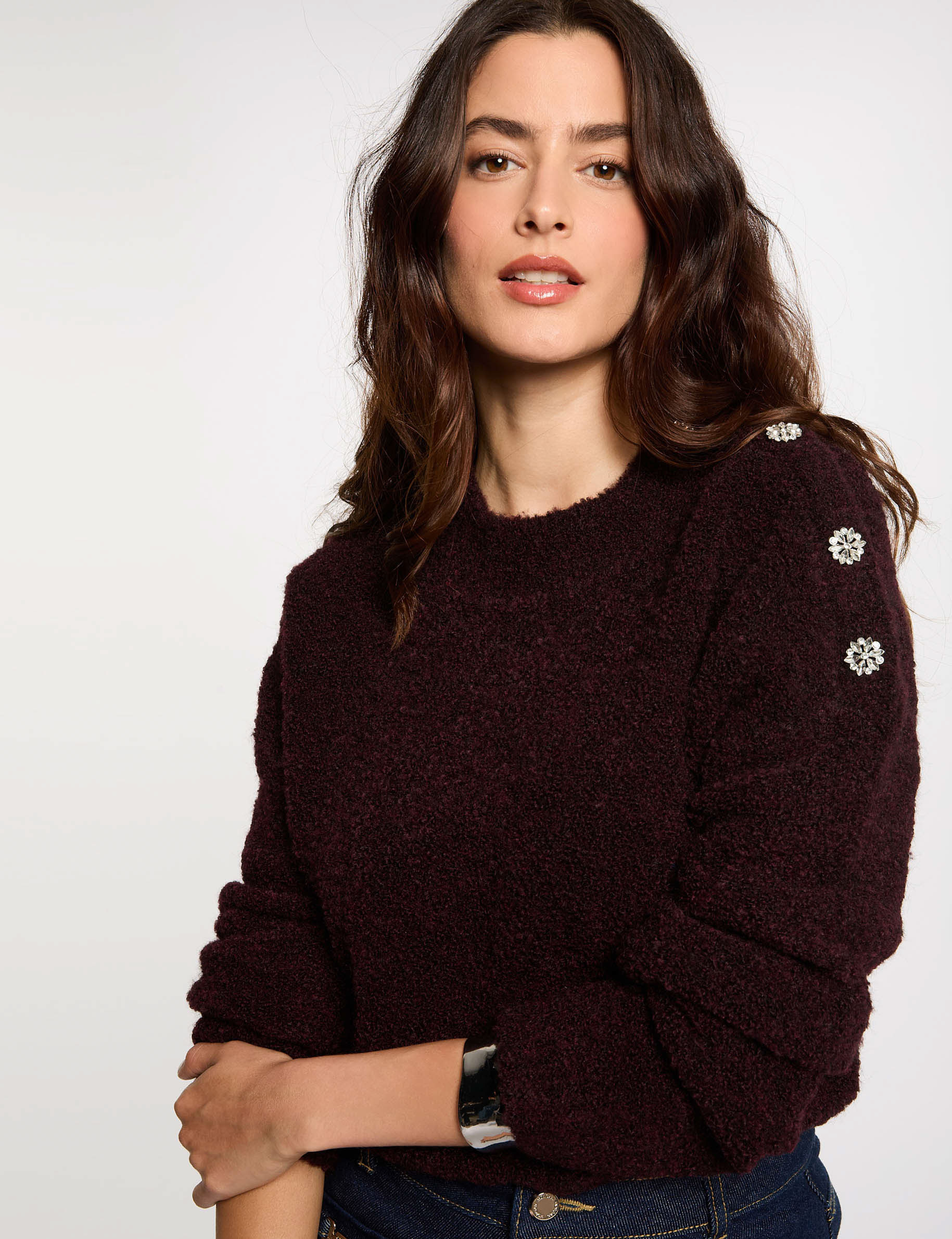 jumper high collar and buttons plum women Jumper high collar and buttons plum women