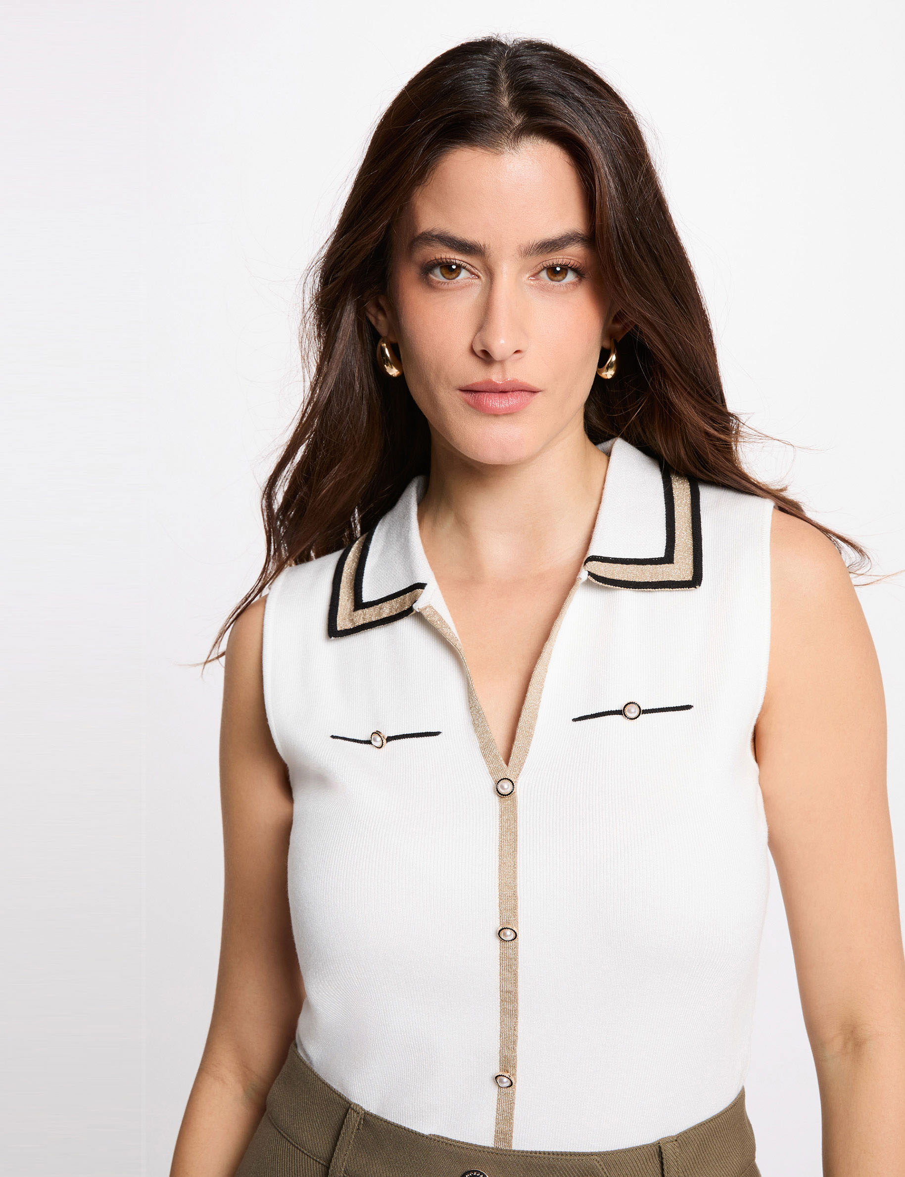 Fitted sleeveless sweater white women