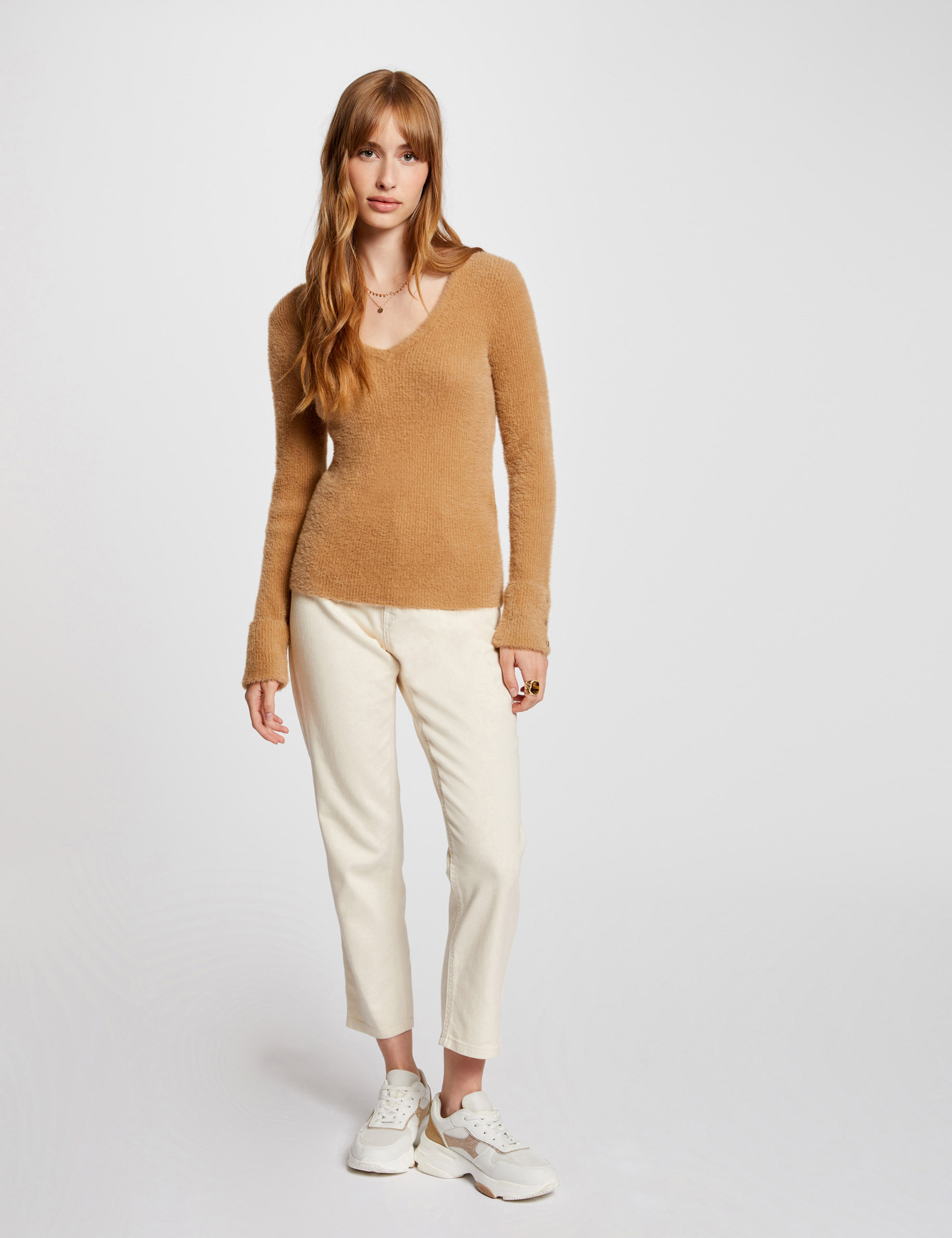 pull manches longues maille duveteuse camel femme Pull manches longues maille duveteuse camel femme