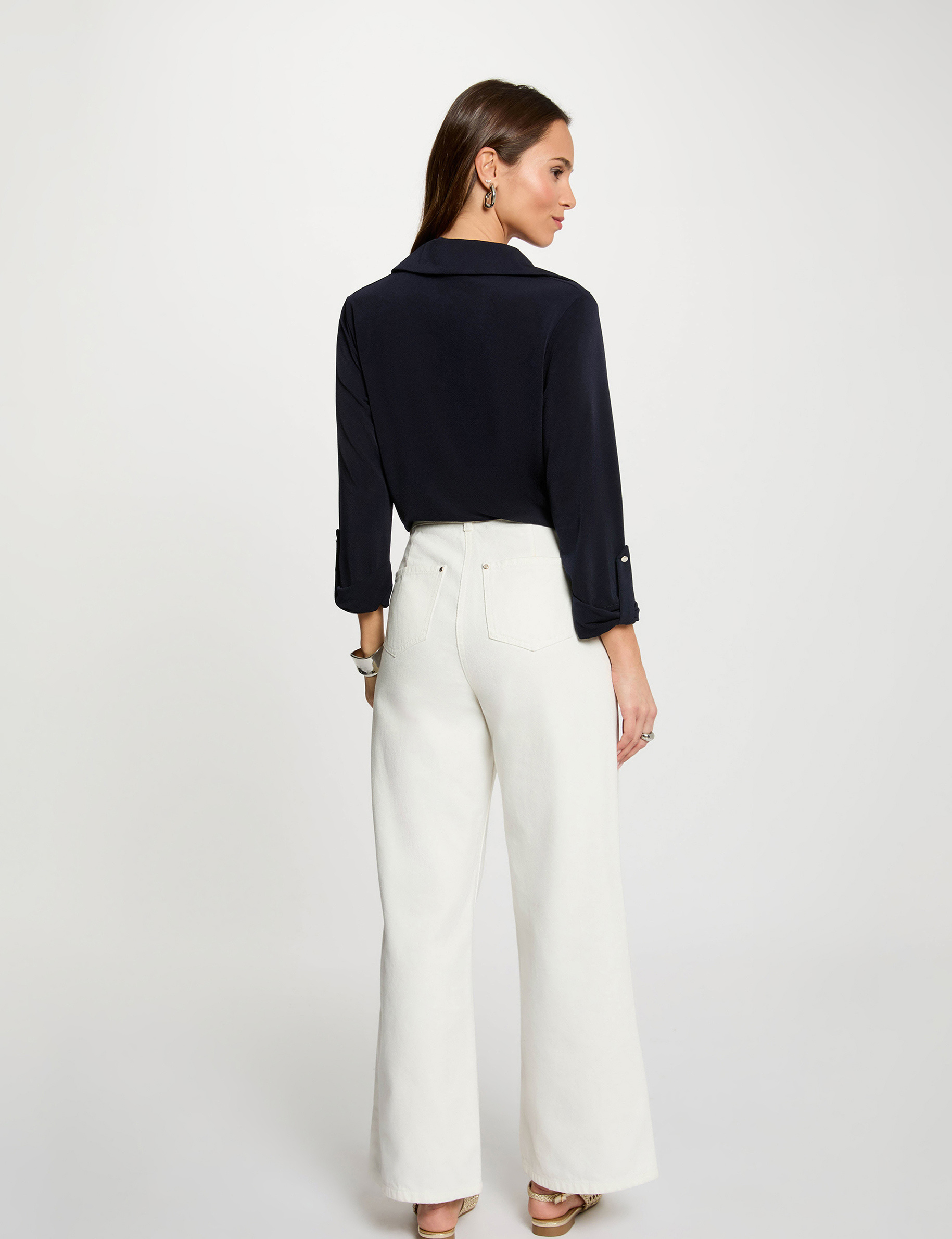 Shirt with notched collar navy blue women