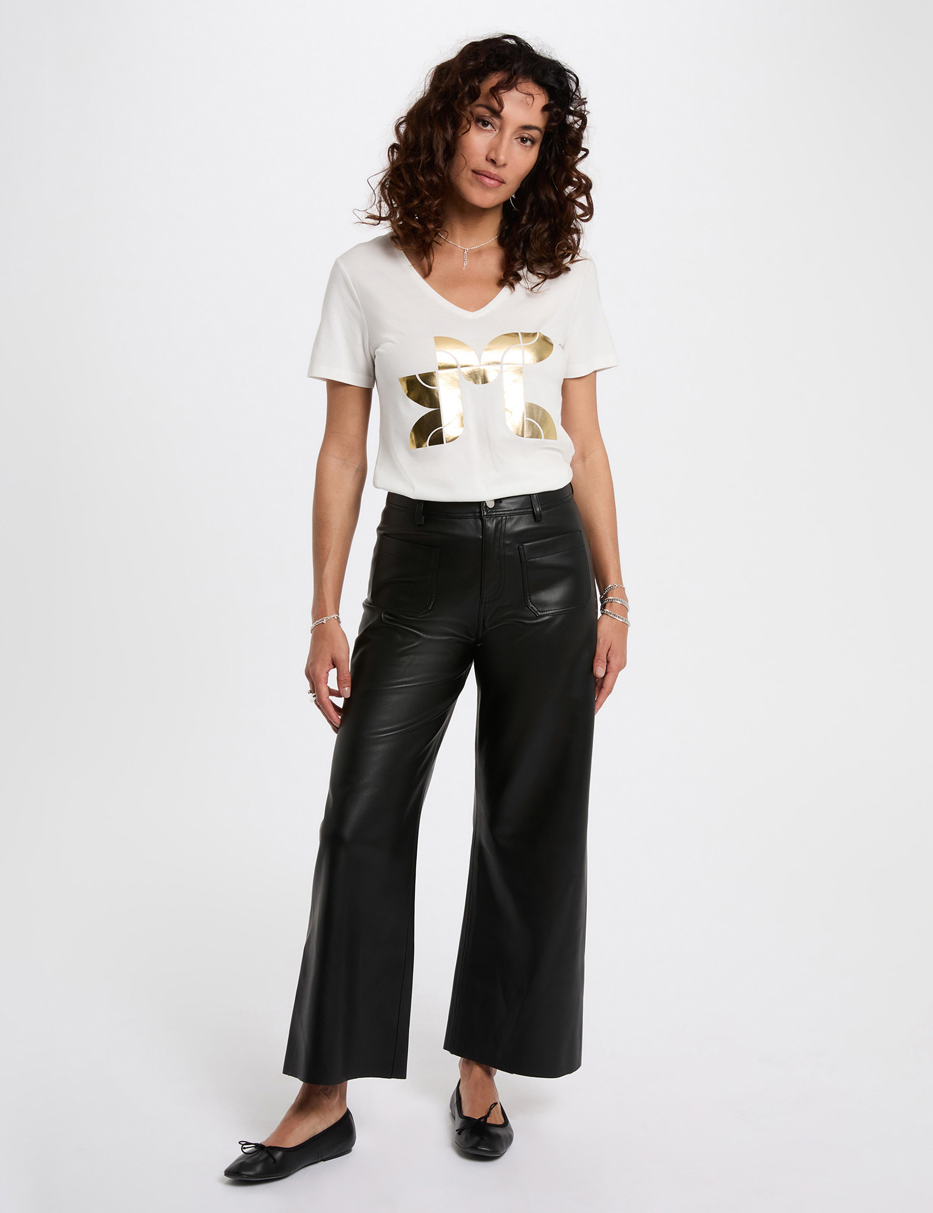 cropped screen printed t shirt white women Cropped screen-printed t-shirt white women