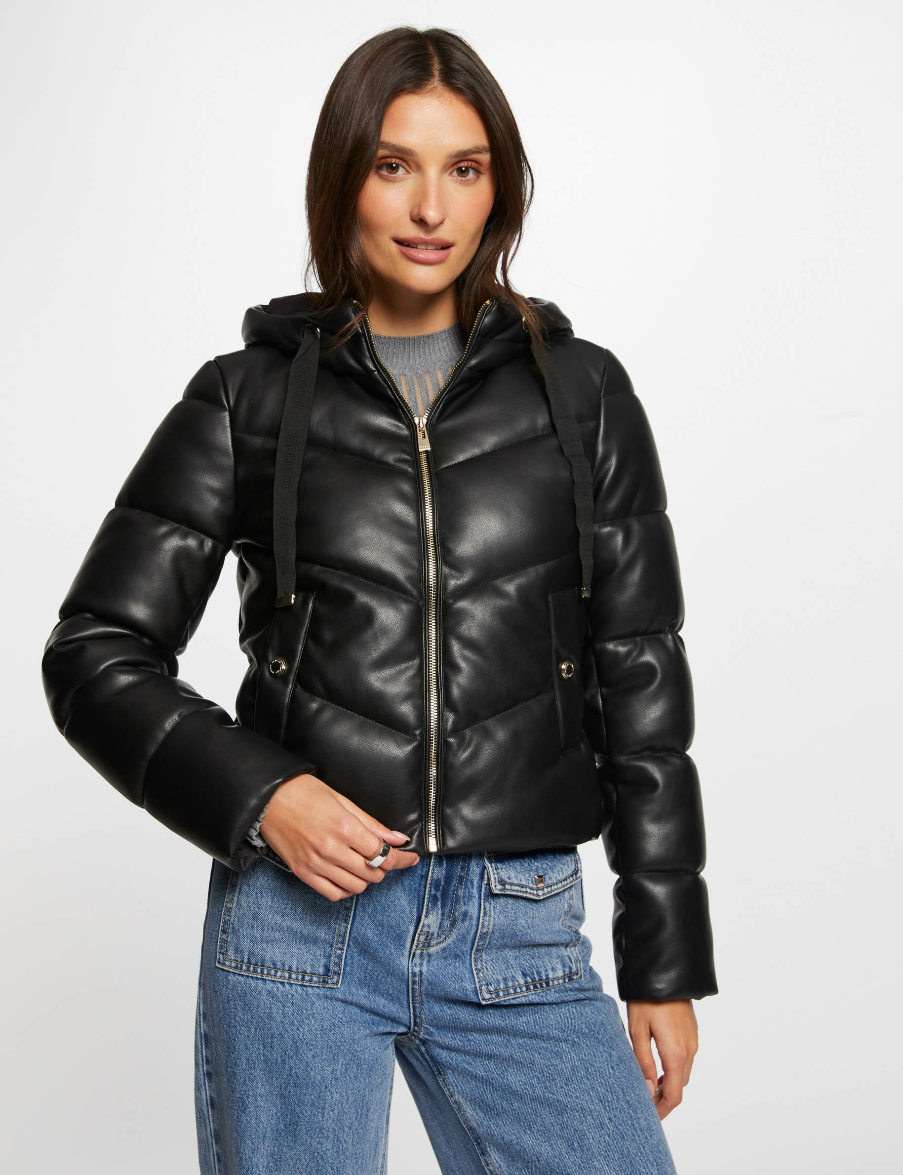Leather padded jacket deals