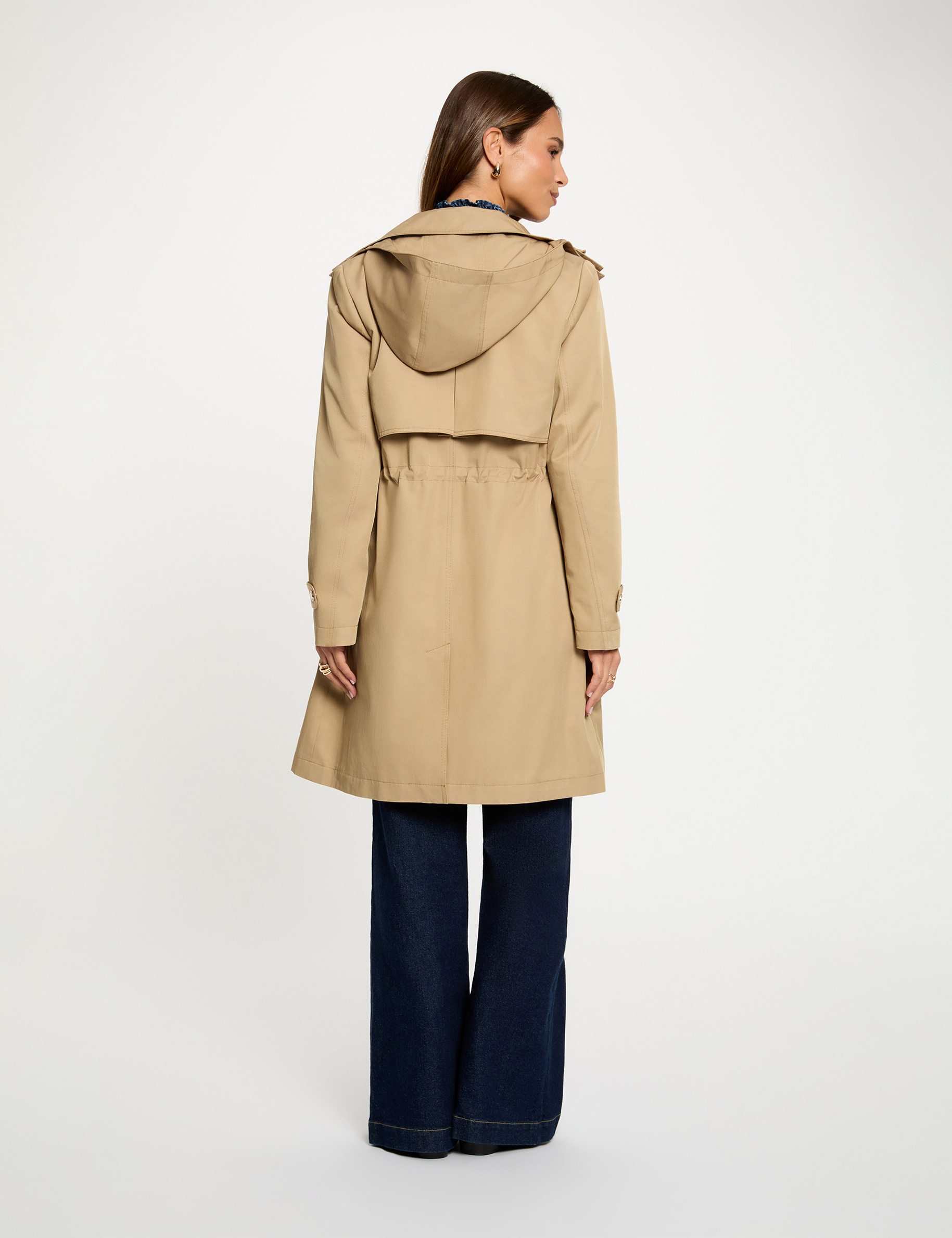 Long parka with high neck beige women