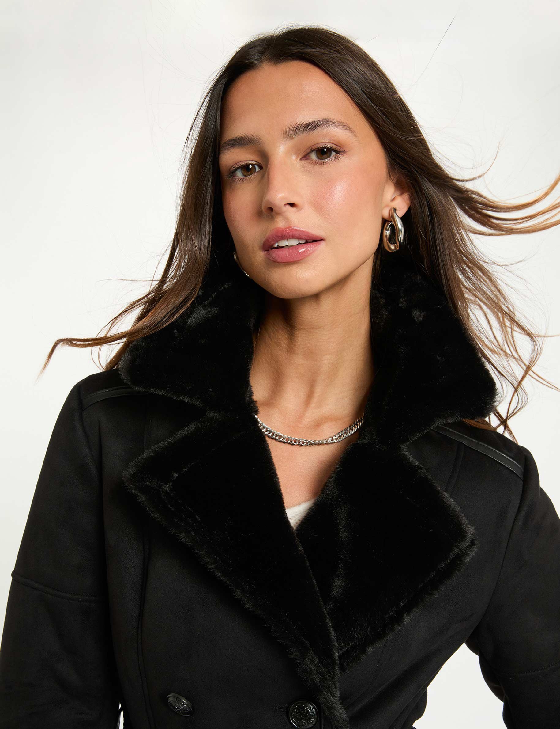 Fitted trench with faux fur black women