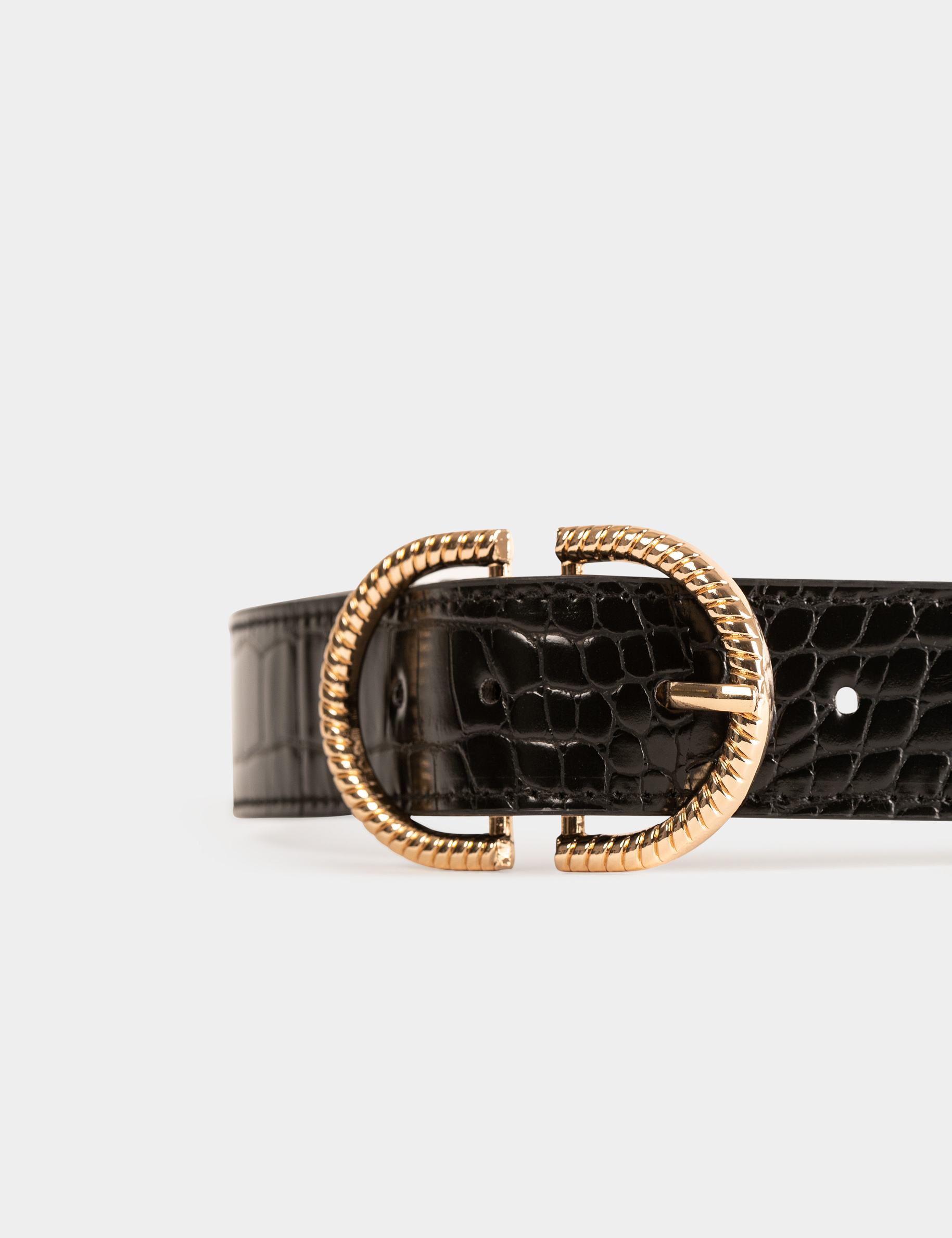 Belt with croc effect black ladies'