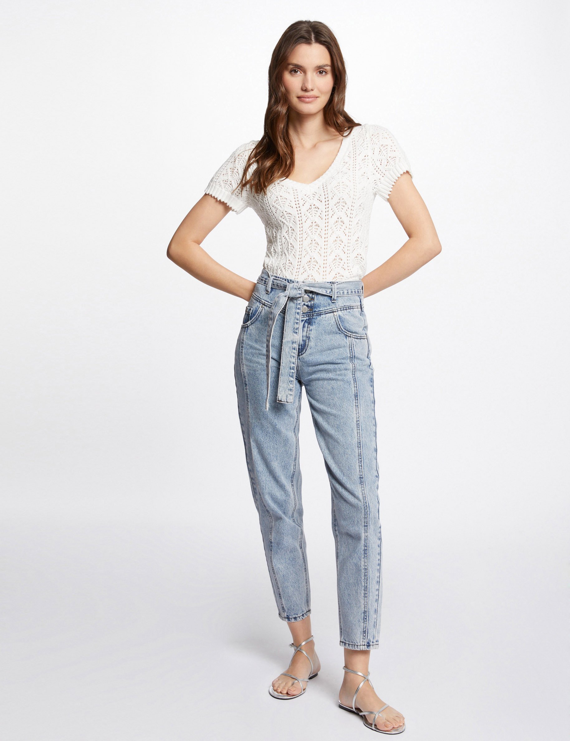 Cropped regular belted jeans jean bleached ladies'