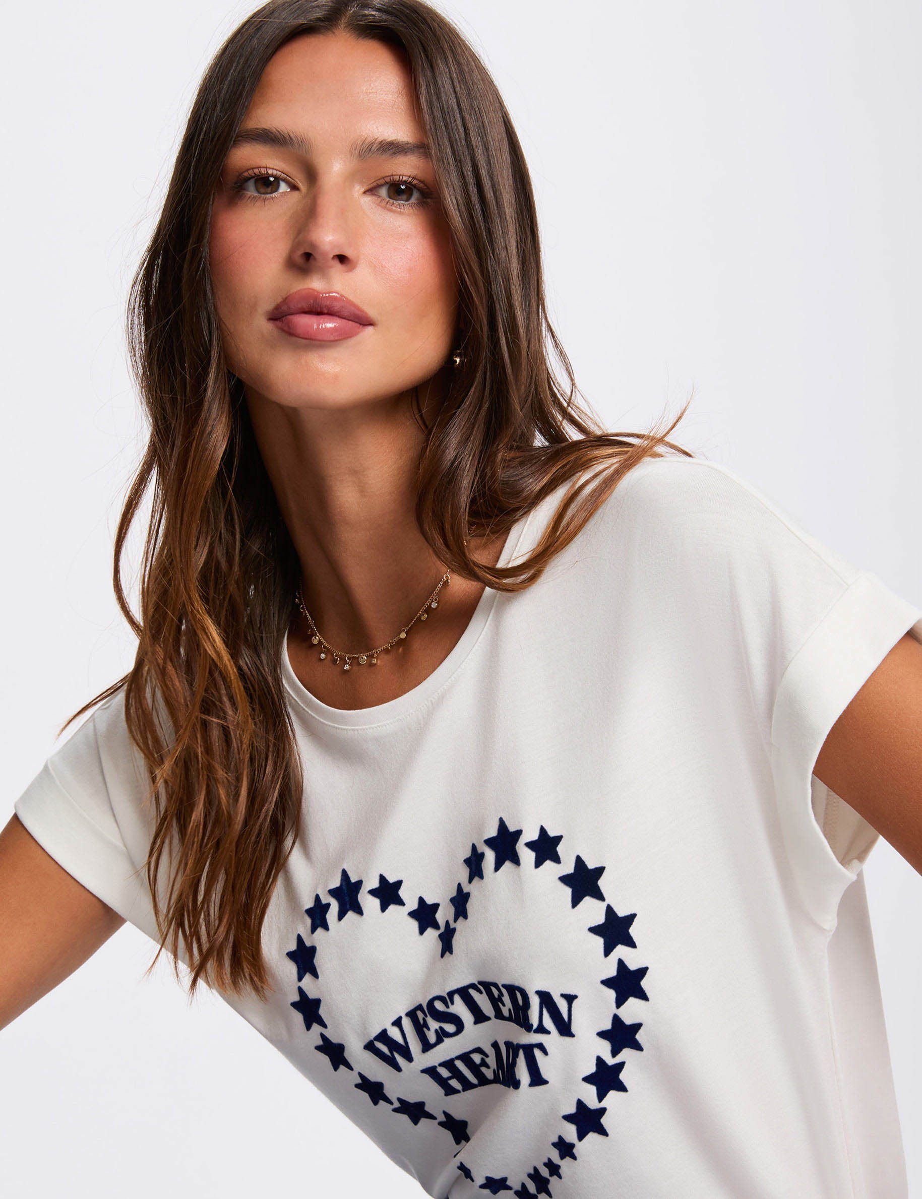 Straight t-shirt with round neck white women