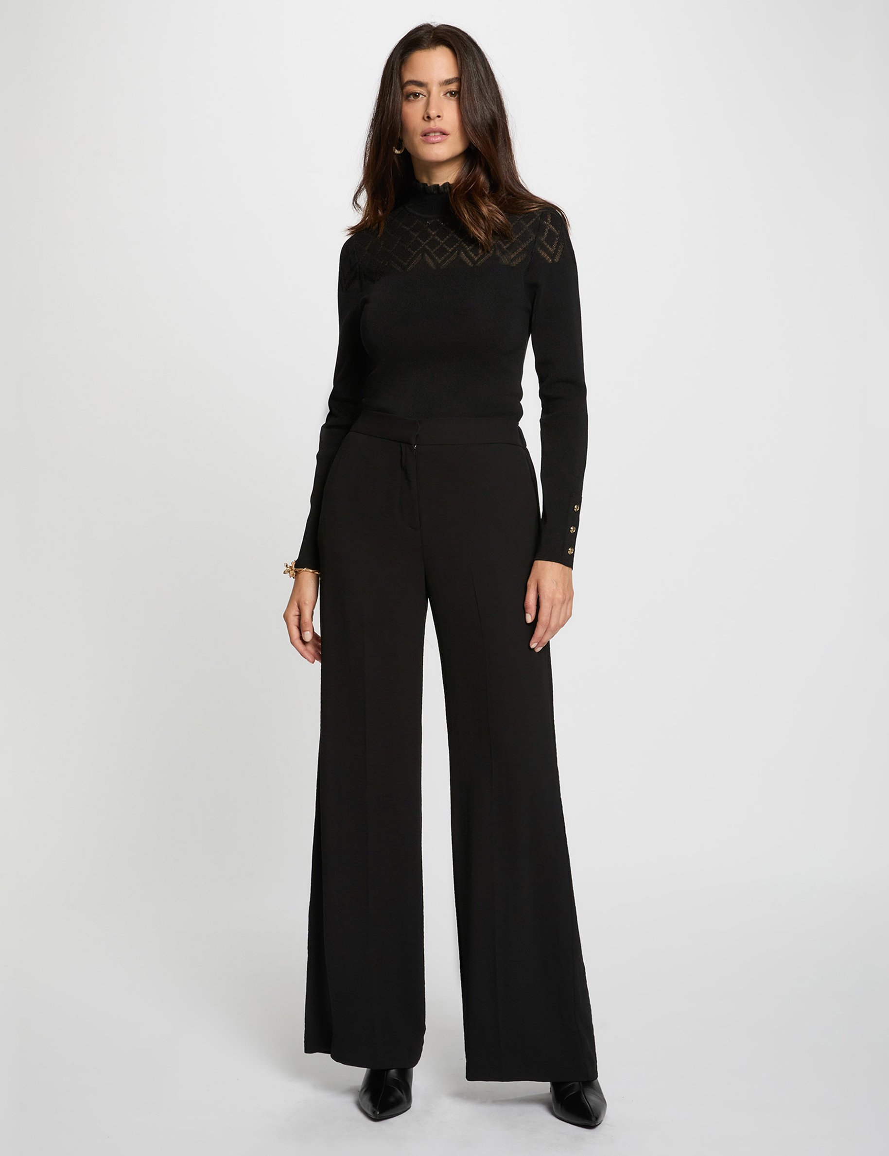 Pantalon large fluide noir femme