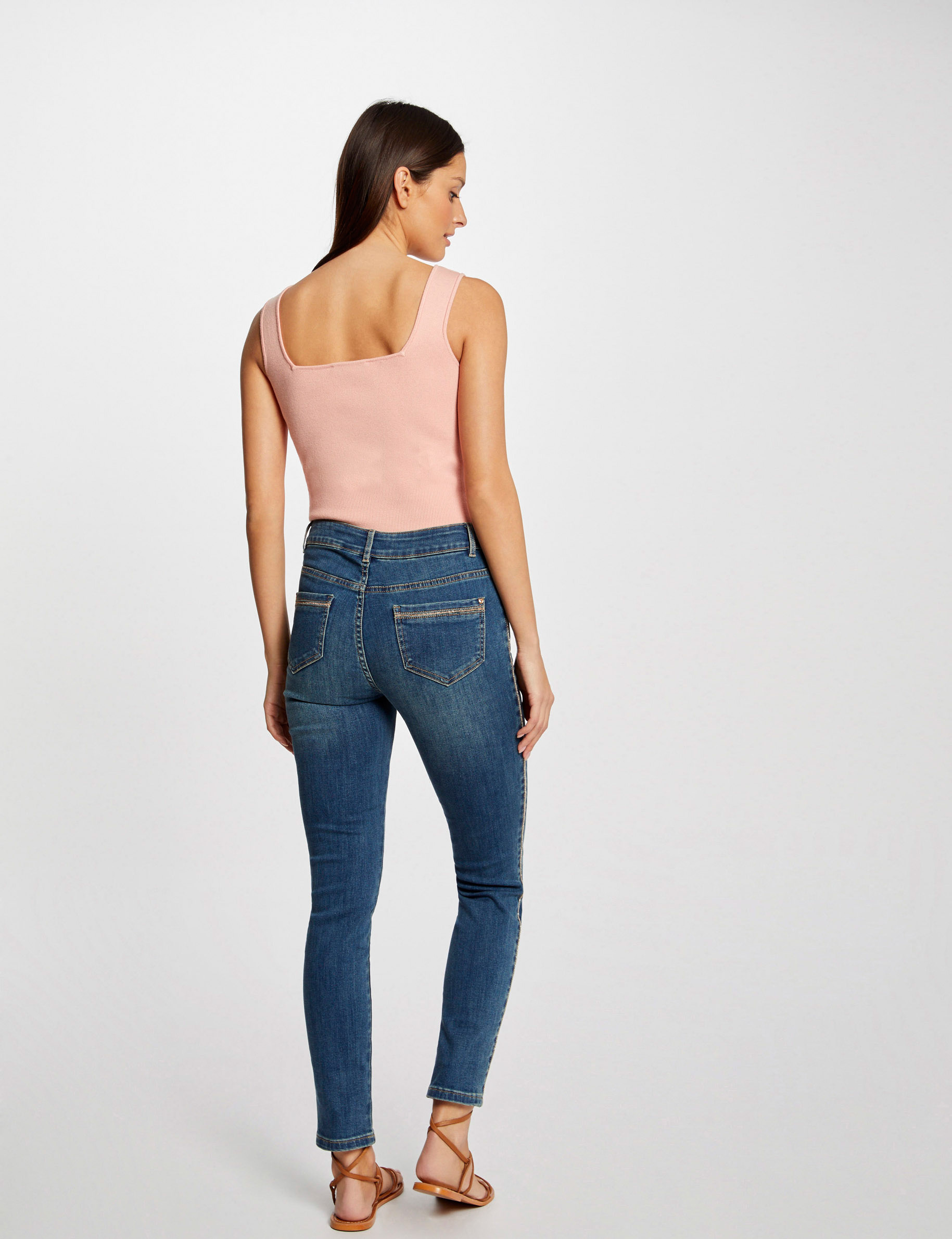Slim jeans with rhinestones strips stone denim ladies'