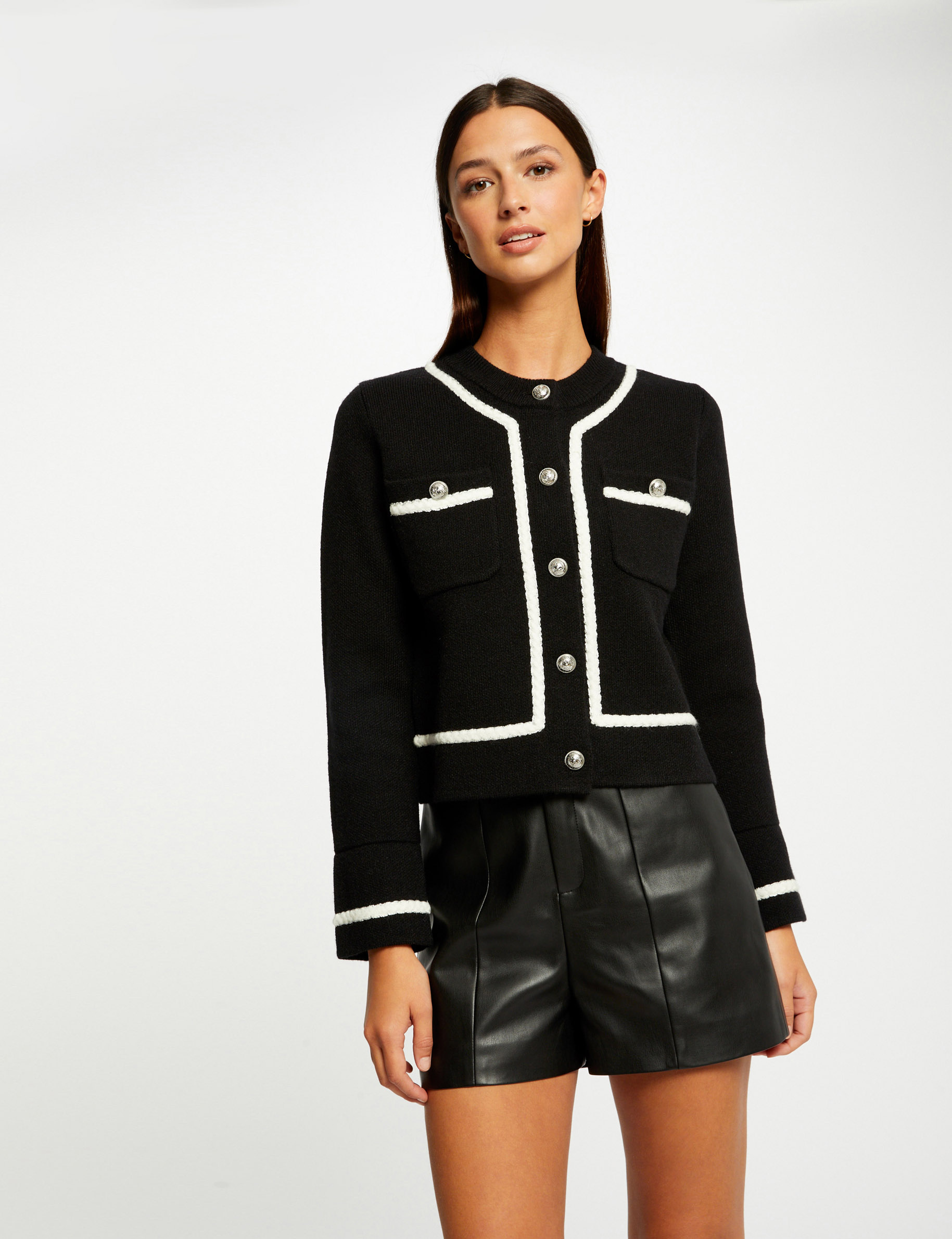 Buttoned long-sleeved cardigan black ladies'