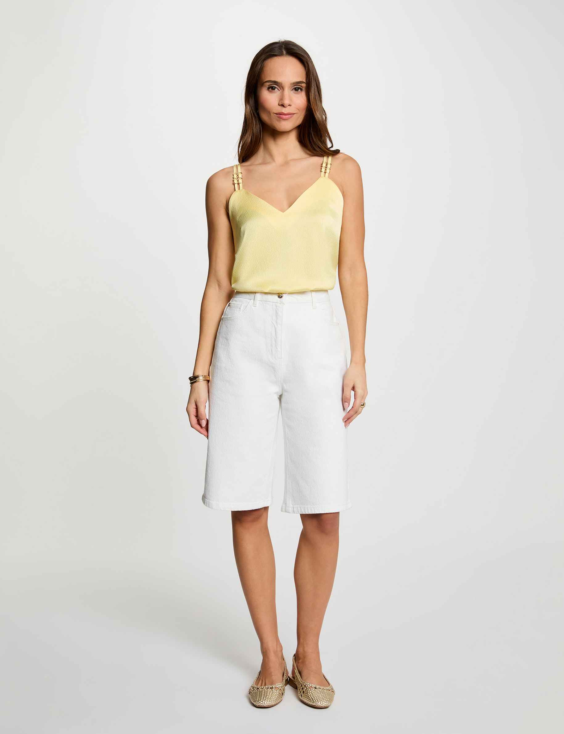 Satin top with straps light yellow women