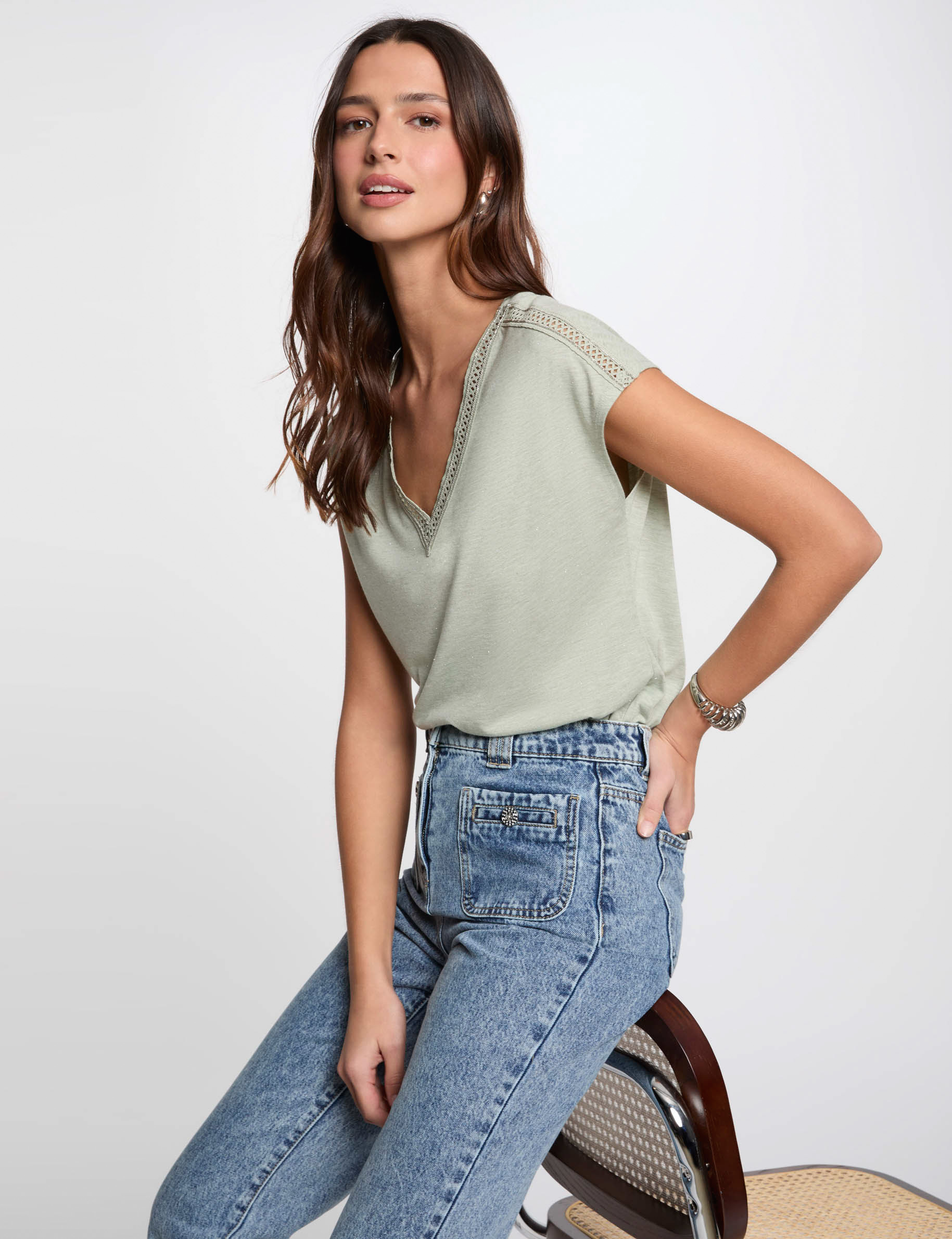 short sleeved t shirt light green women Short-sleeved t-shirt light green women