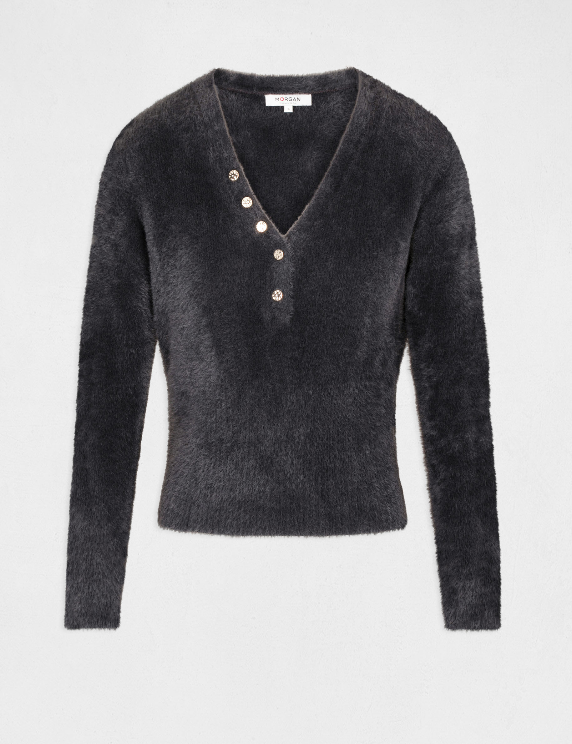 long sleeved jumper with v neck anthracite grey ladies Long-sleeved jumper with V-neck anthracite grey ladies'