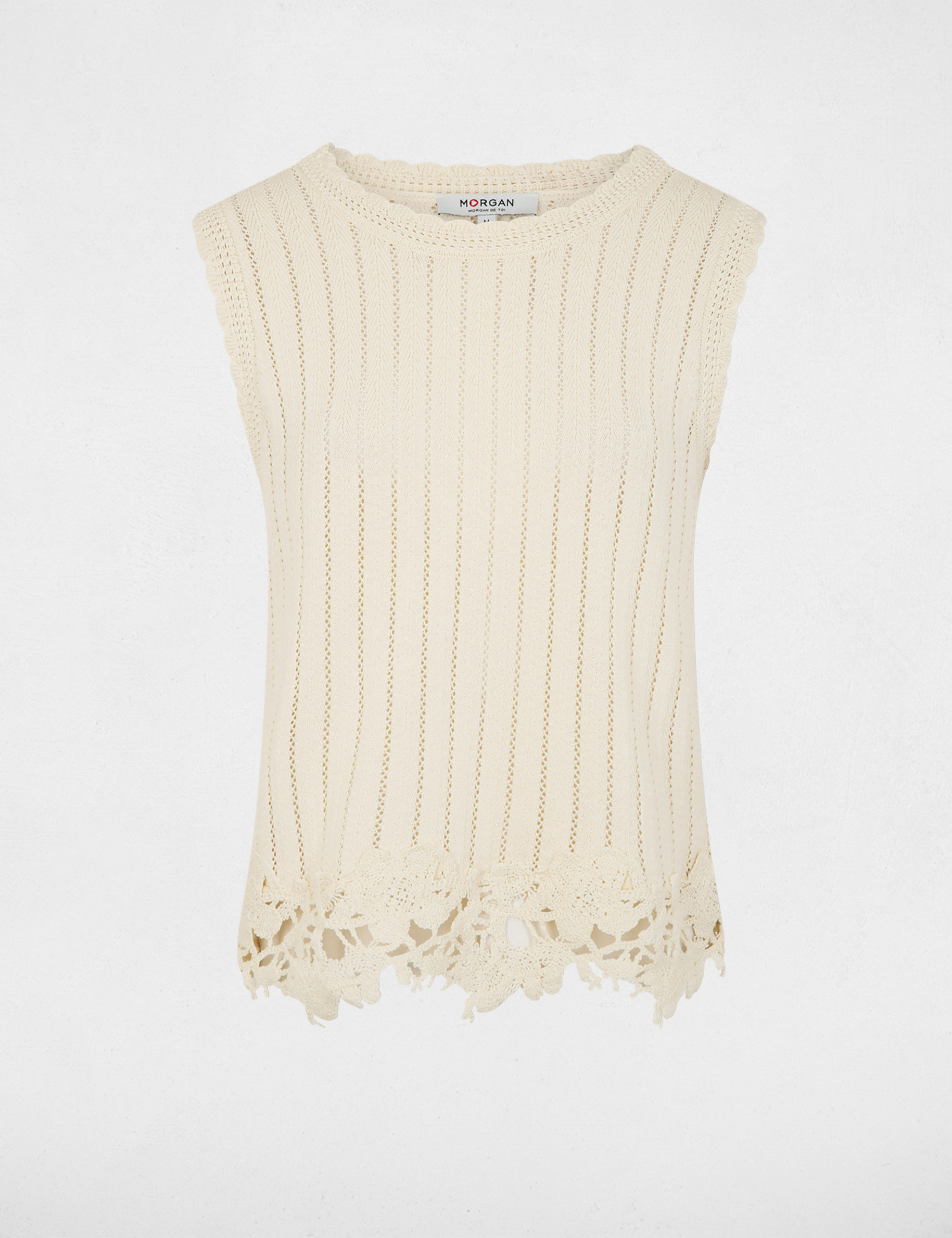 Sleeveless ribbed top cream women