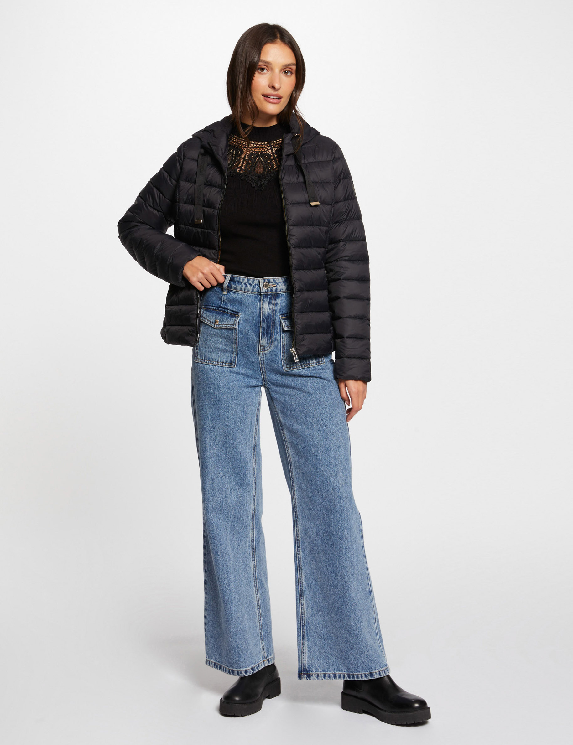 Padded jacket with hood black women Morgan