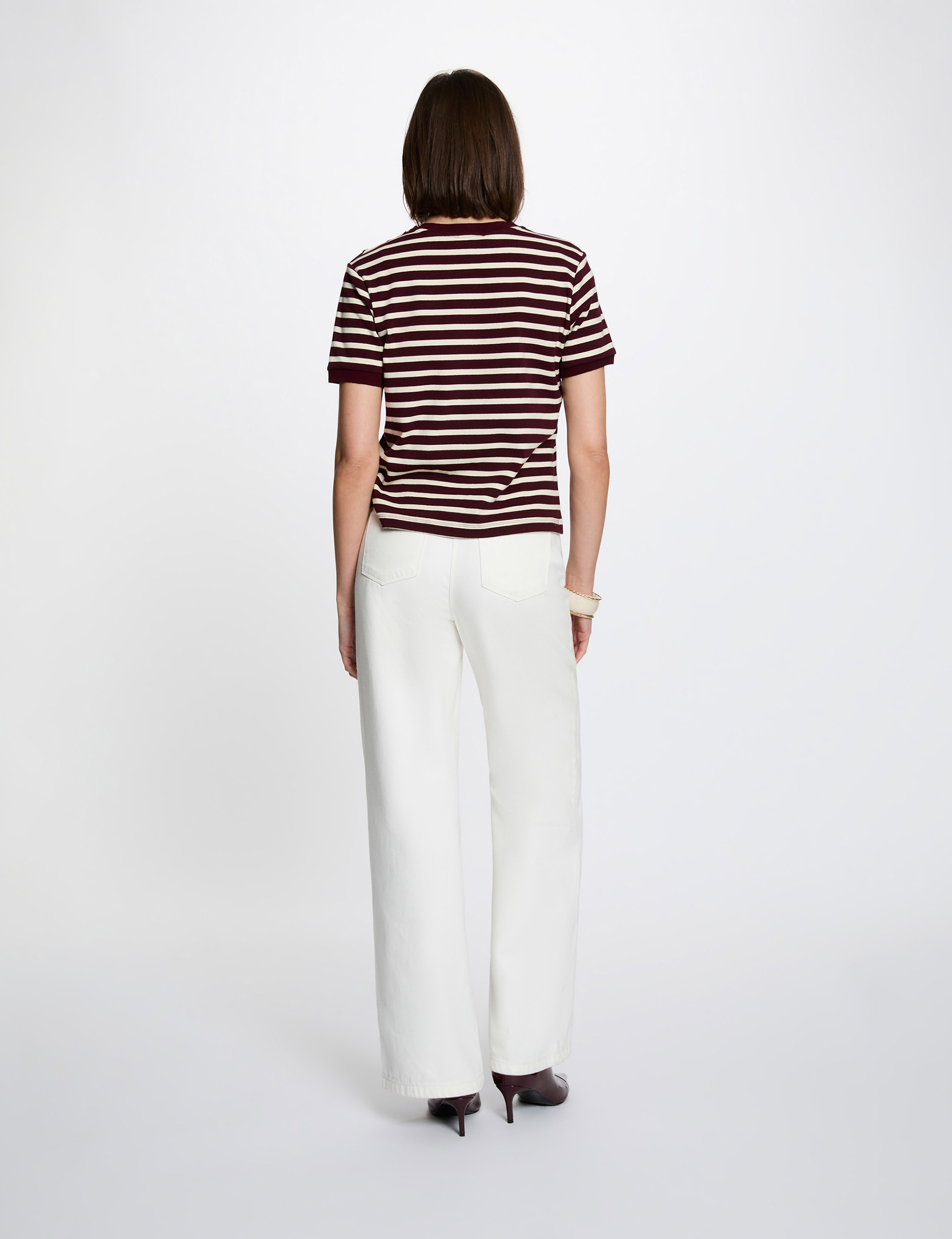 Striped t-shirt with round neck plum women