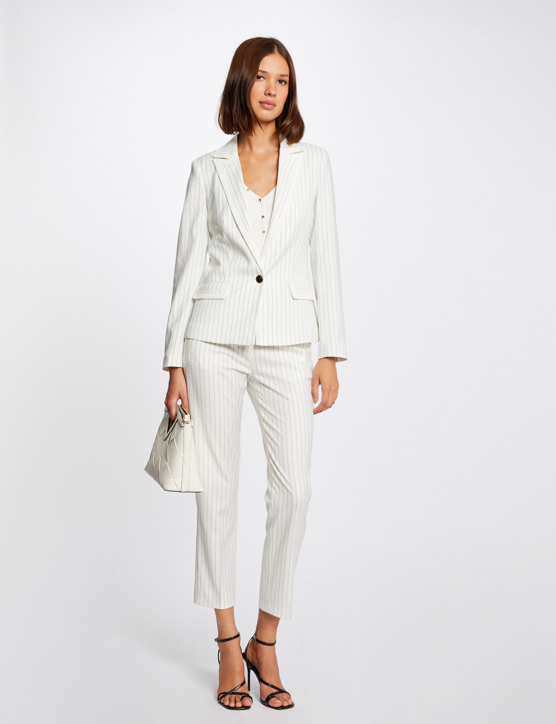Straight city jacket with stripes ecru ladies' Straight city jacket with stripes ecru ladies'