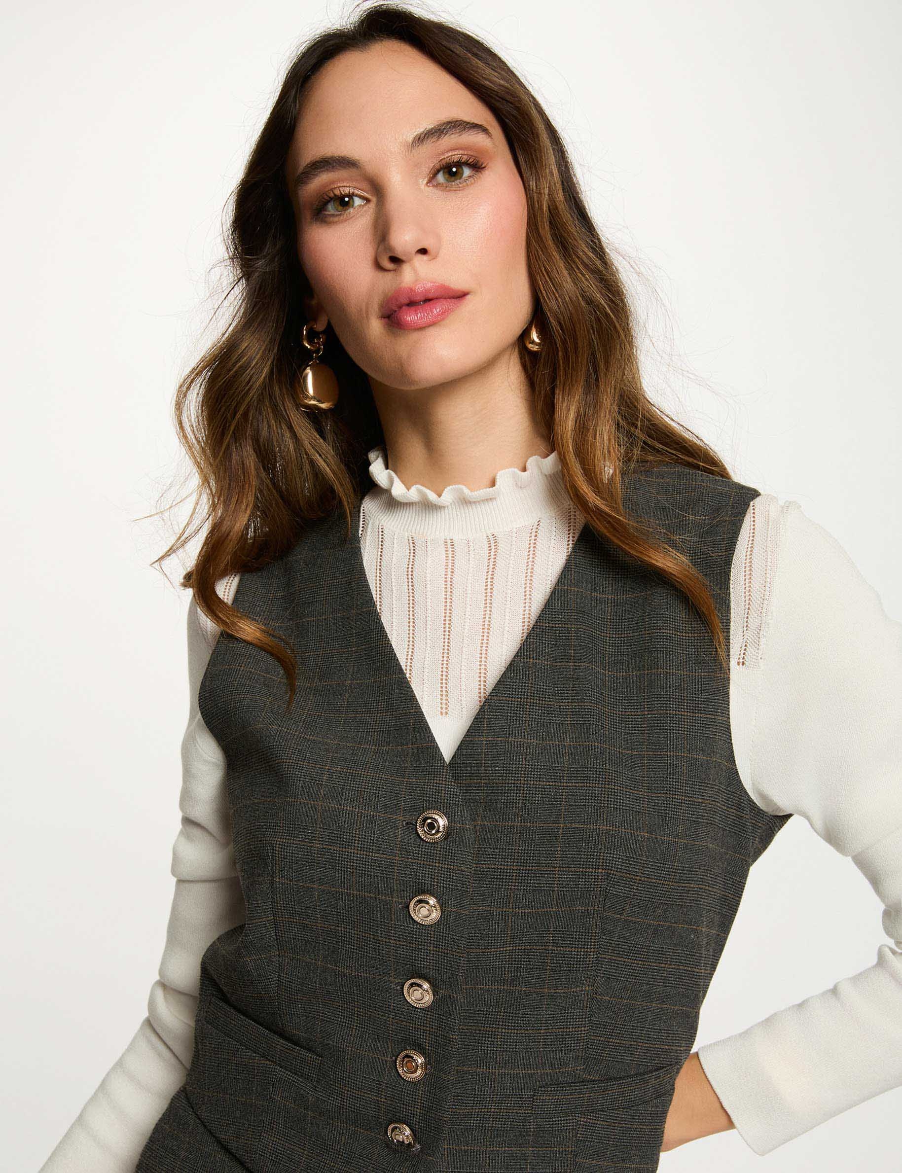 Fitted sleeveless gilet mid-grey women