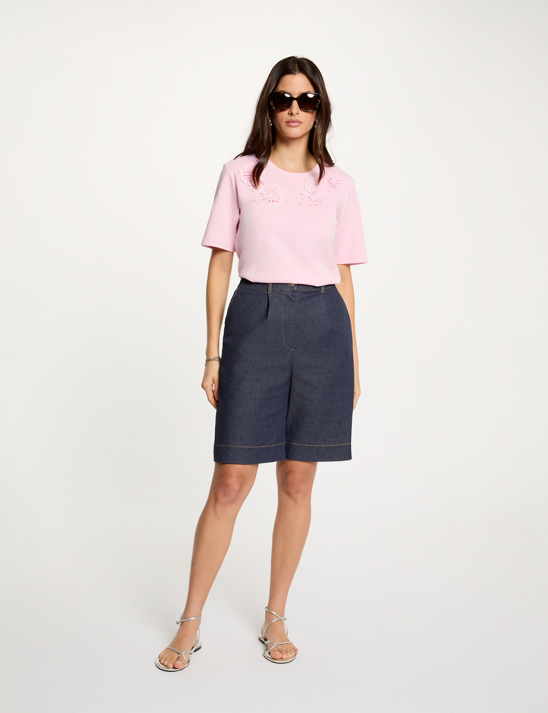 Wide denim shorts raw denim women