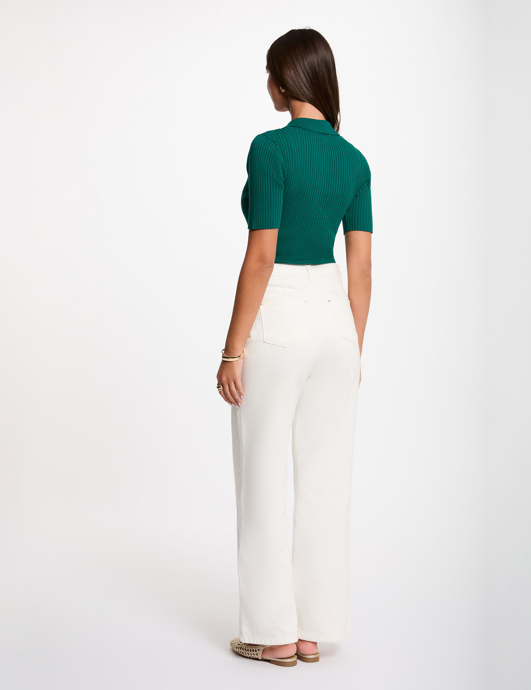 Sweater with a turned-down collar green women