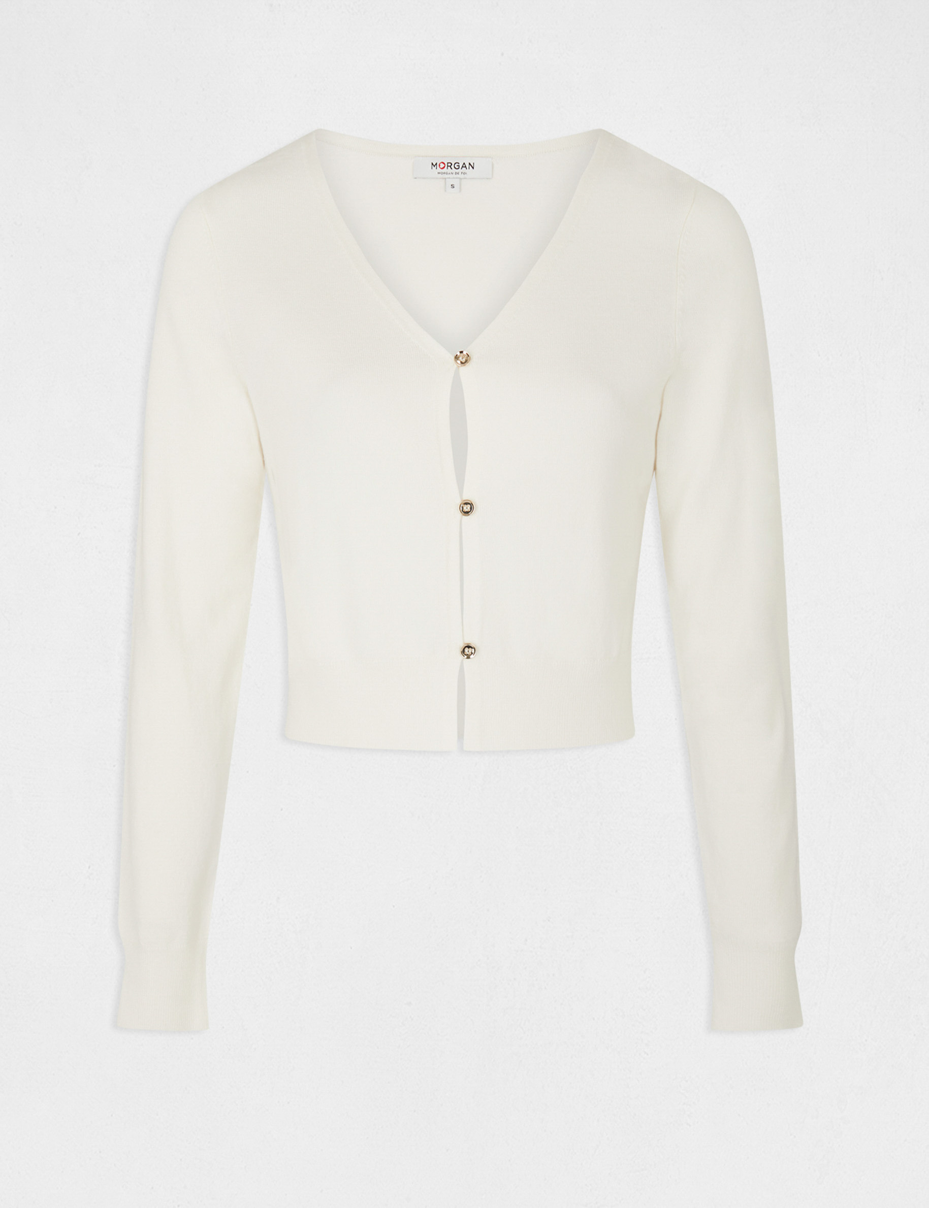 Buttoned long-sleeved cardigan medium ecru ladies'