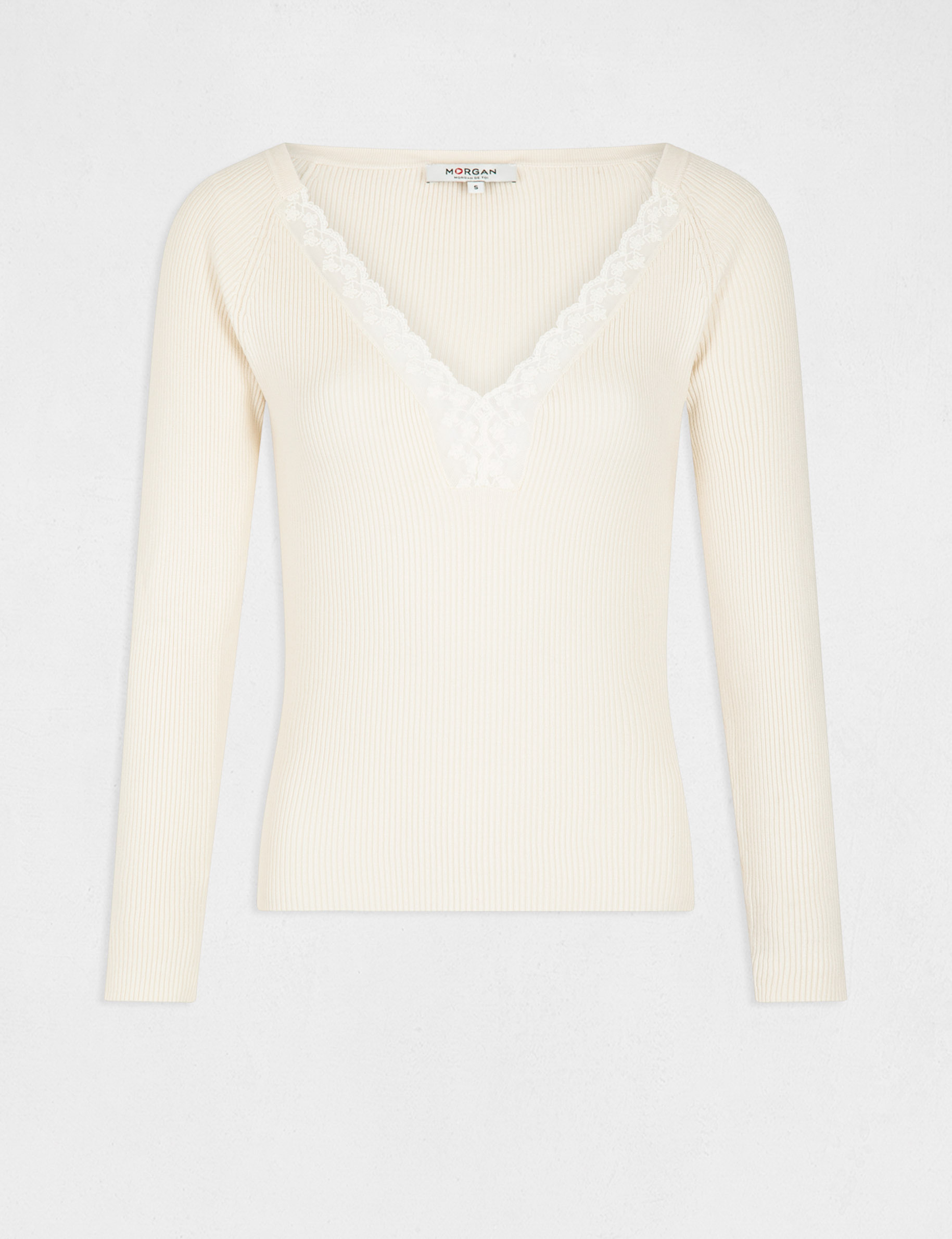 Long-sleeved jumper with lace ivory ladies'