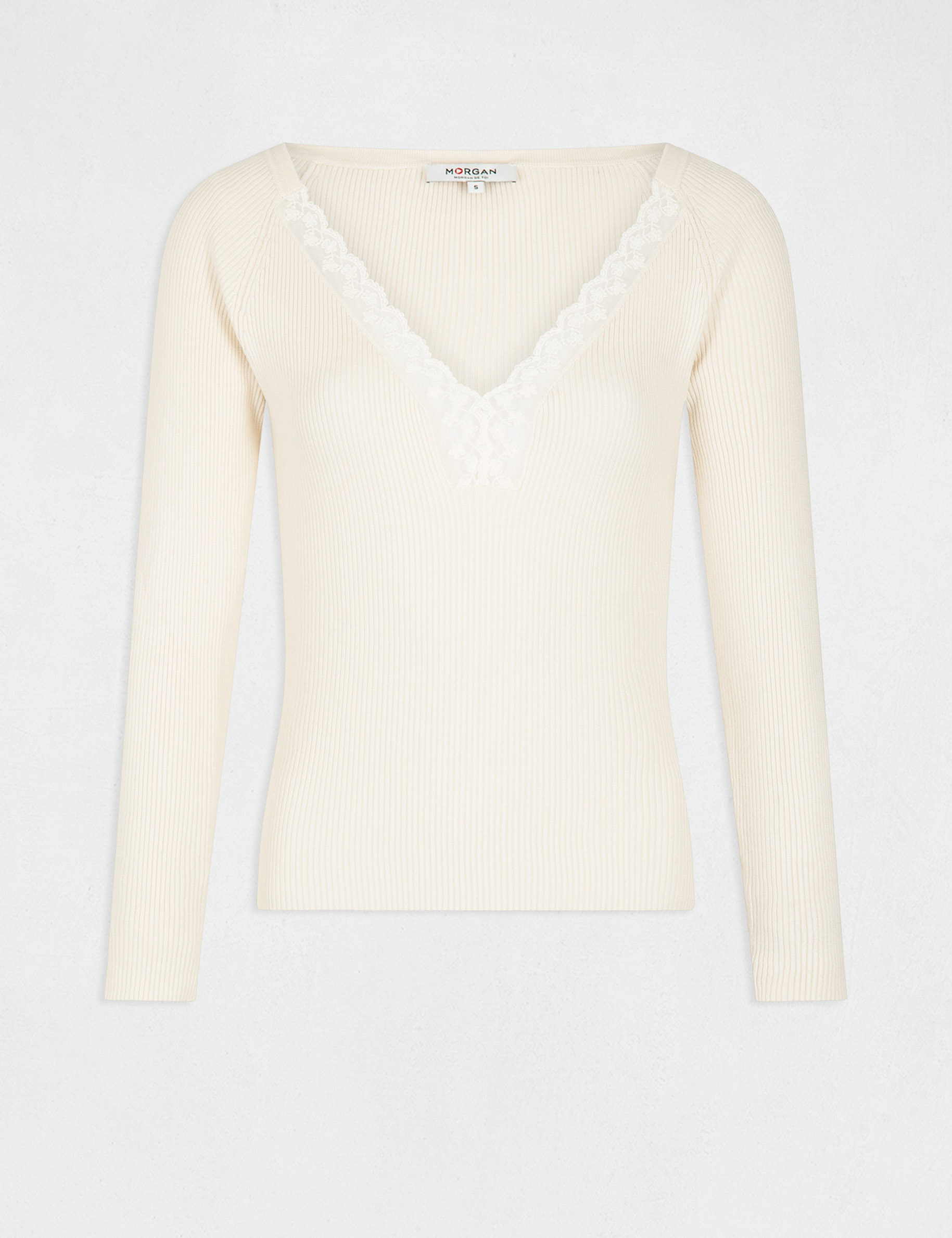Long-sleeved jumper with lace ivory ladies' Long-sleeved jumper with lace ivory ladies'