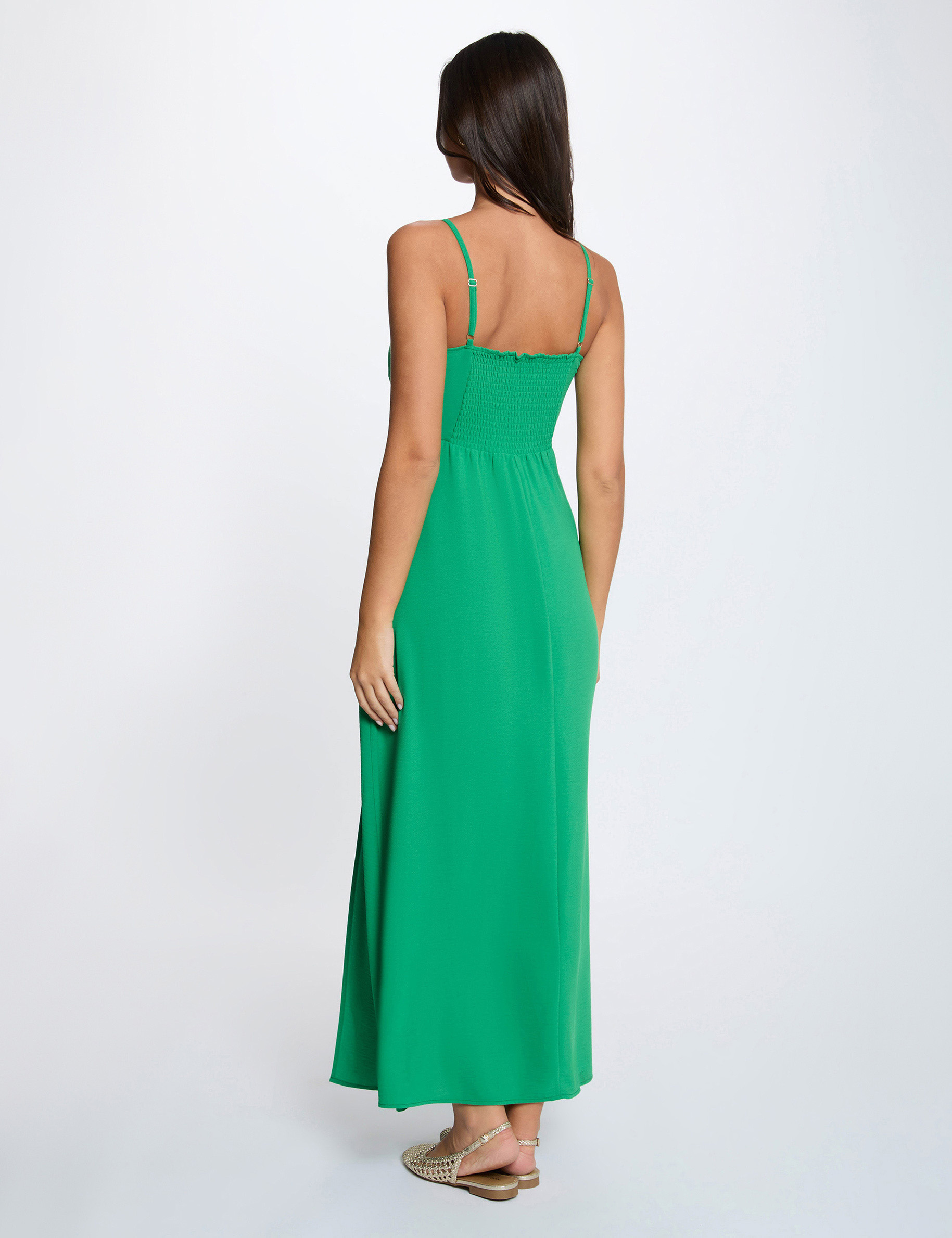 Straight maxi dress with slit meadow green women