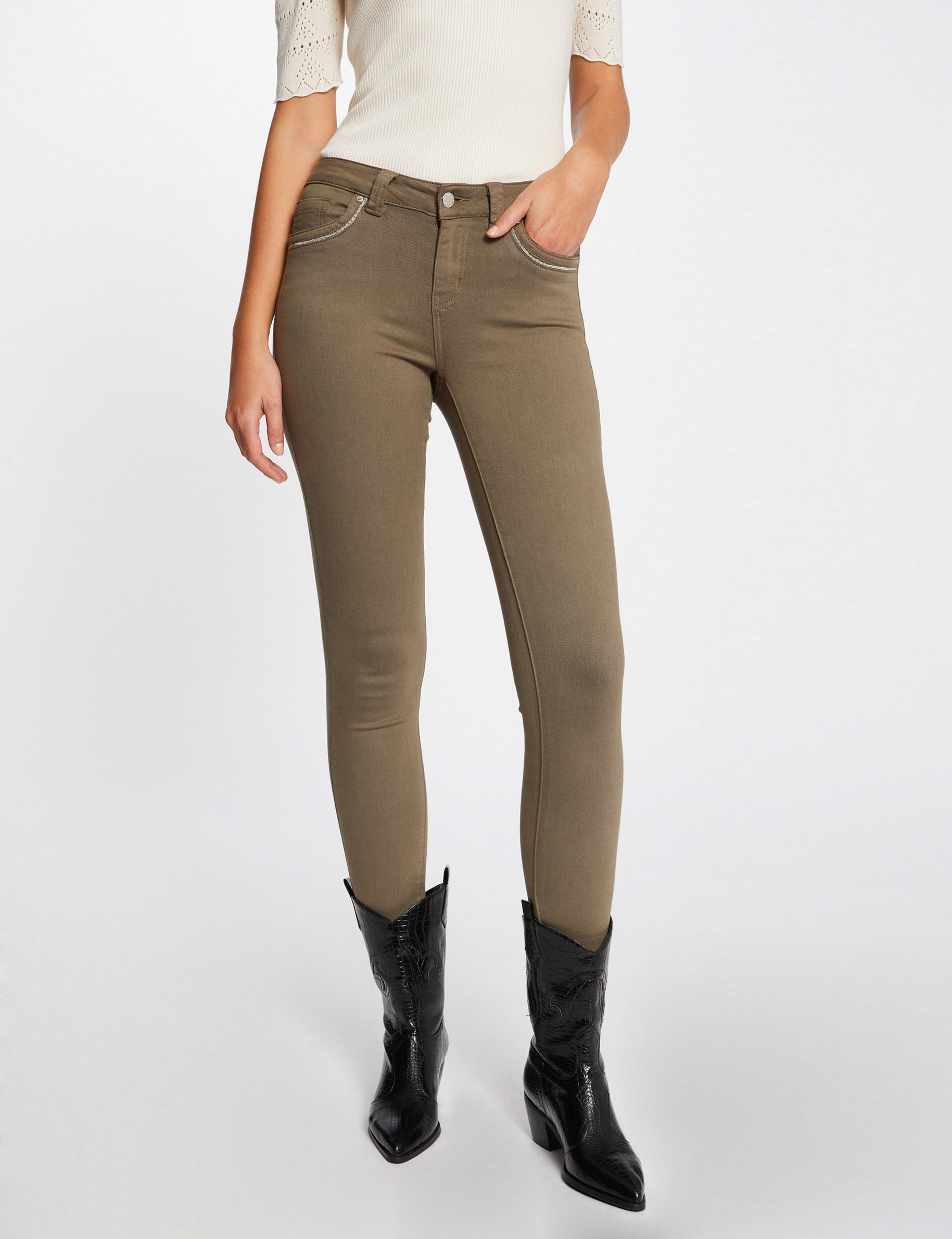 Slim trousers with jewelled details  ladies'