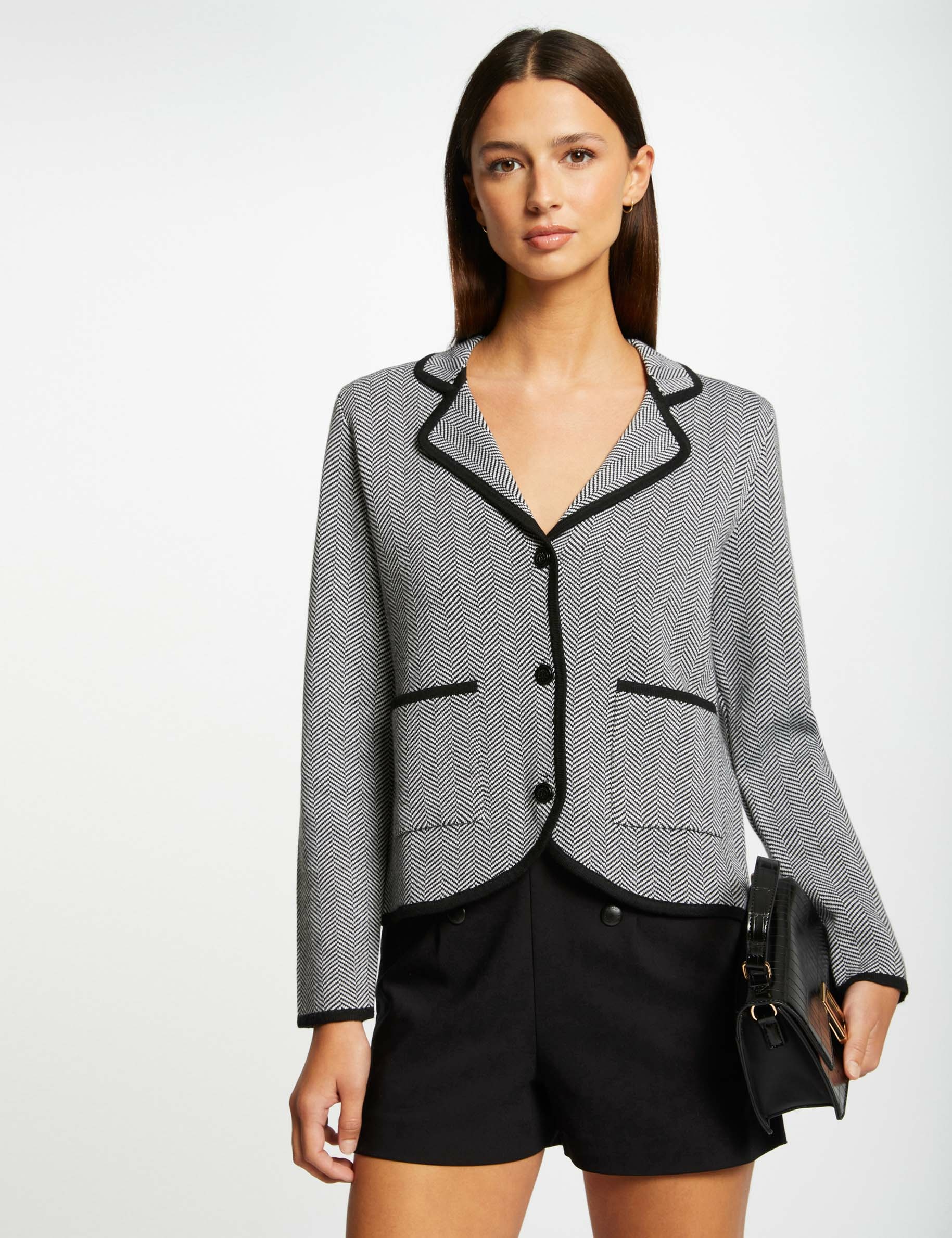 Knitted jacket chevron print black ladies