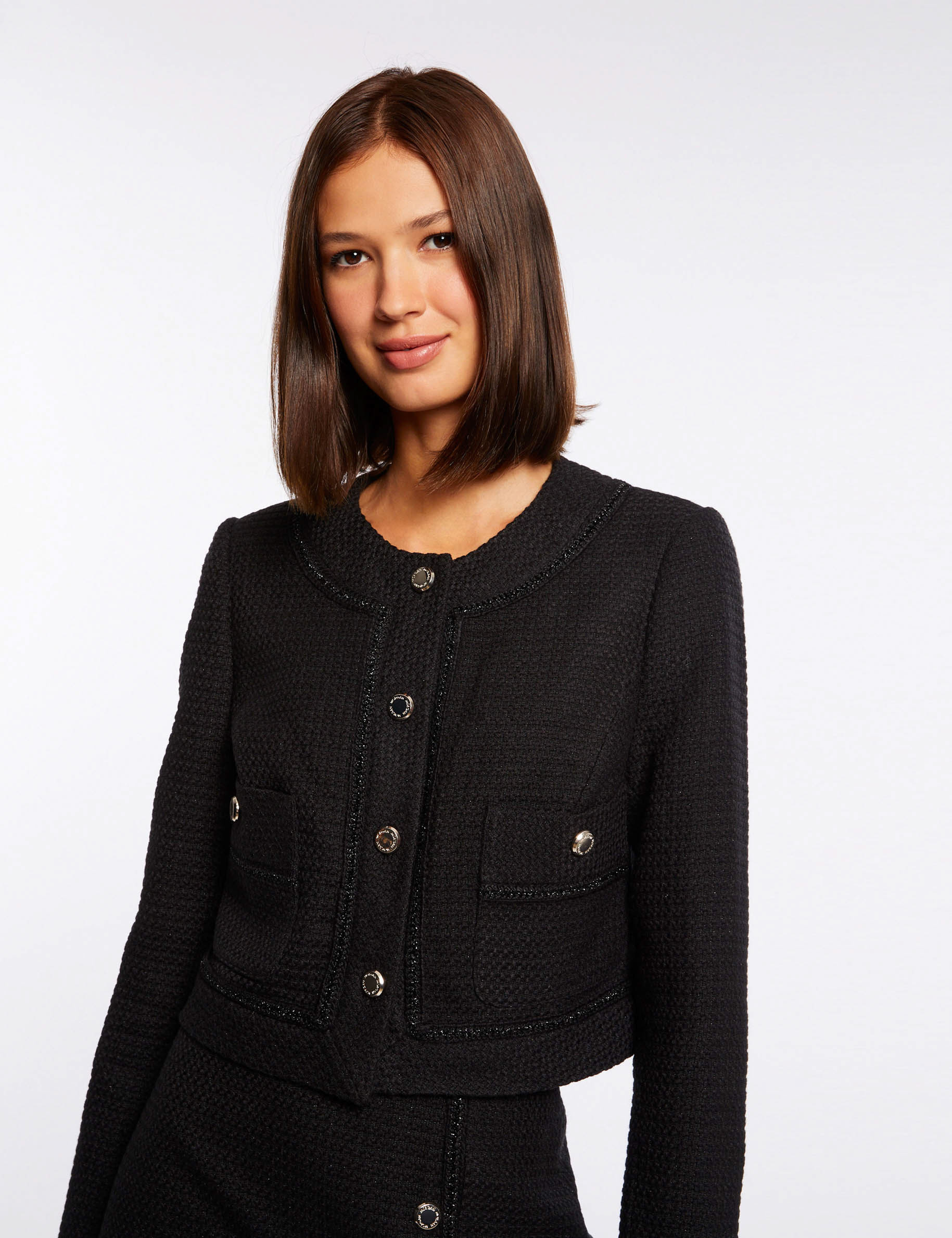 Straight buttoned jacket black ladies'