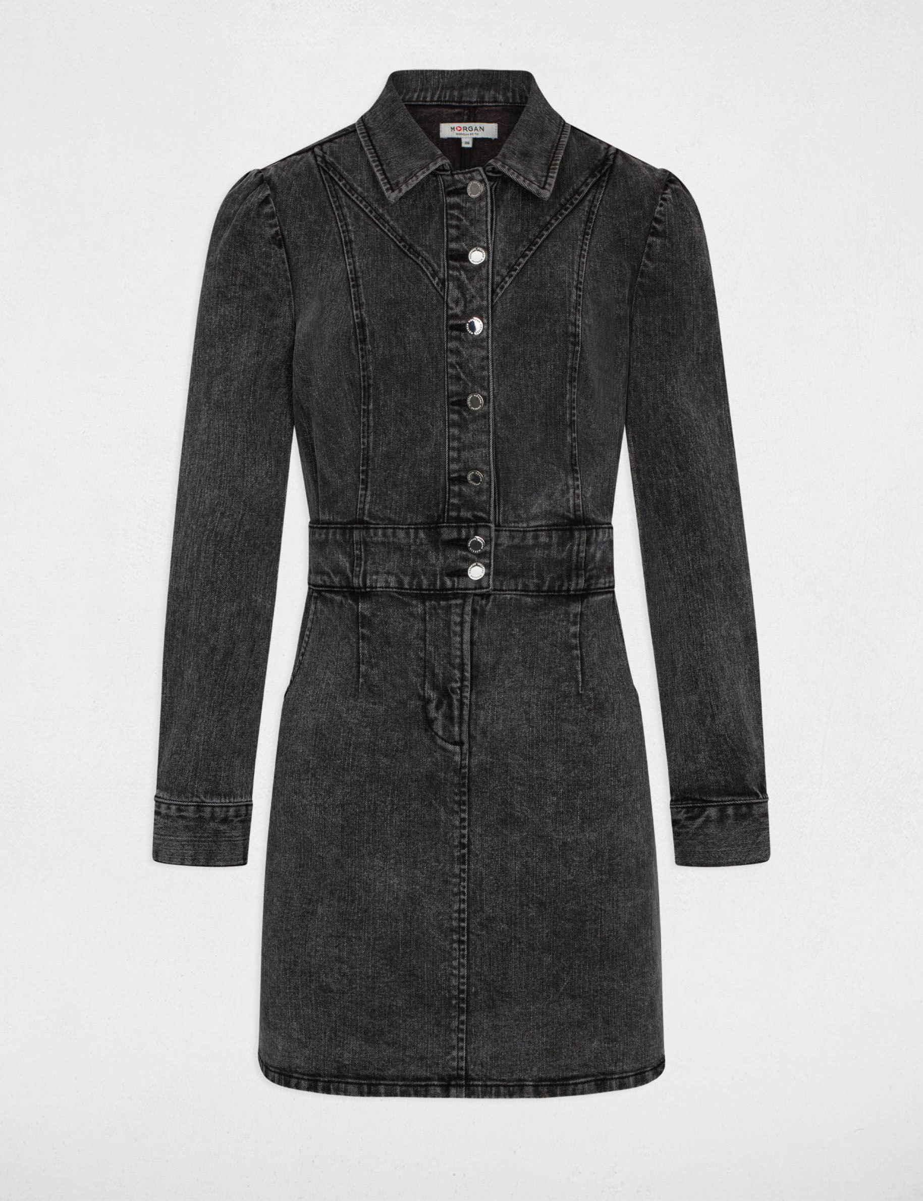 A-line buttoned denim dress mid-grey ladies'