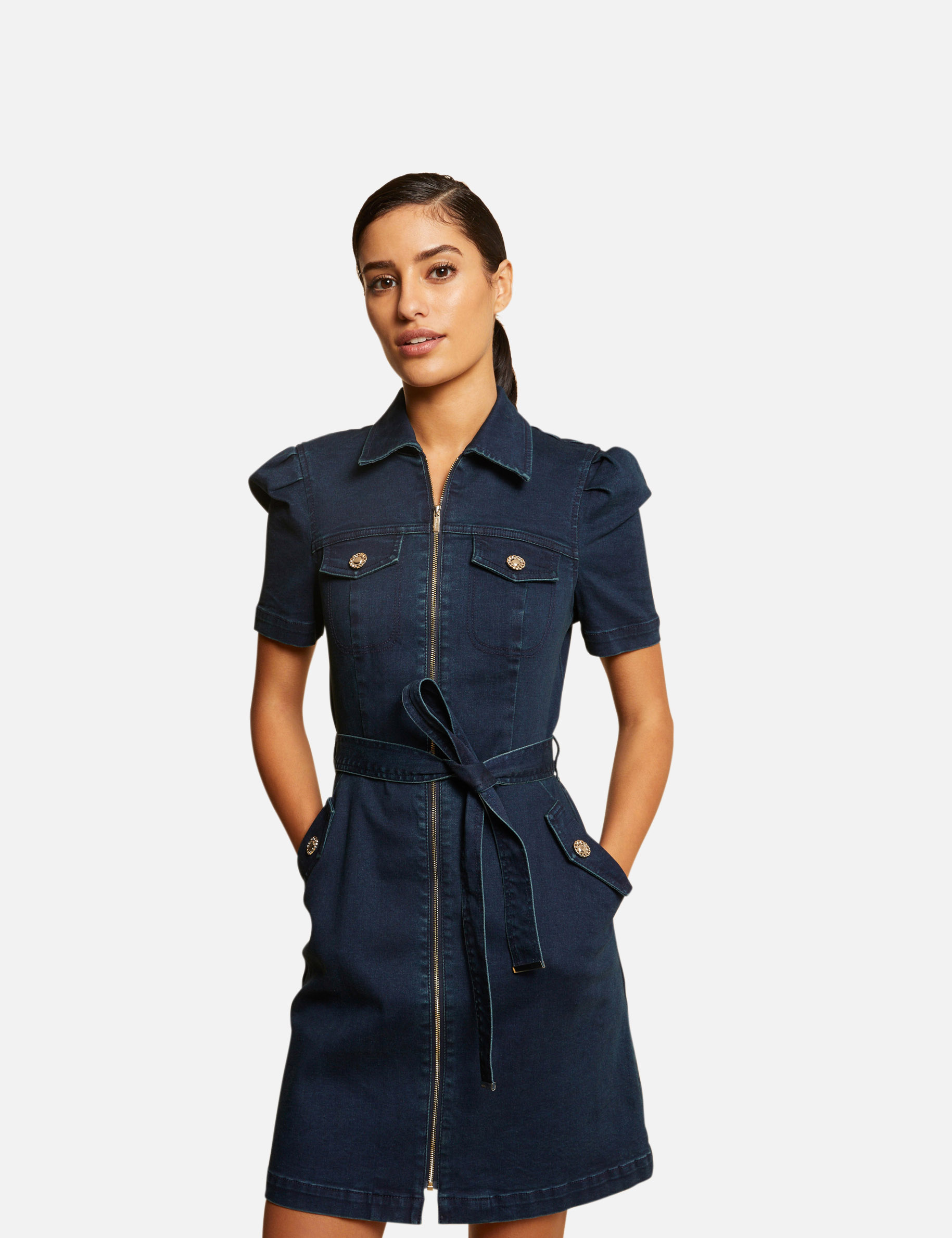 robe droite zippee ceinturee en jean jean brut femme Robe droite zippée ceinturée en jean jean brut femme