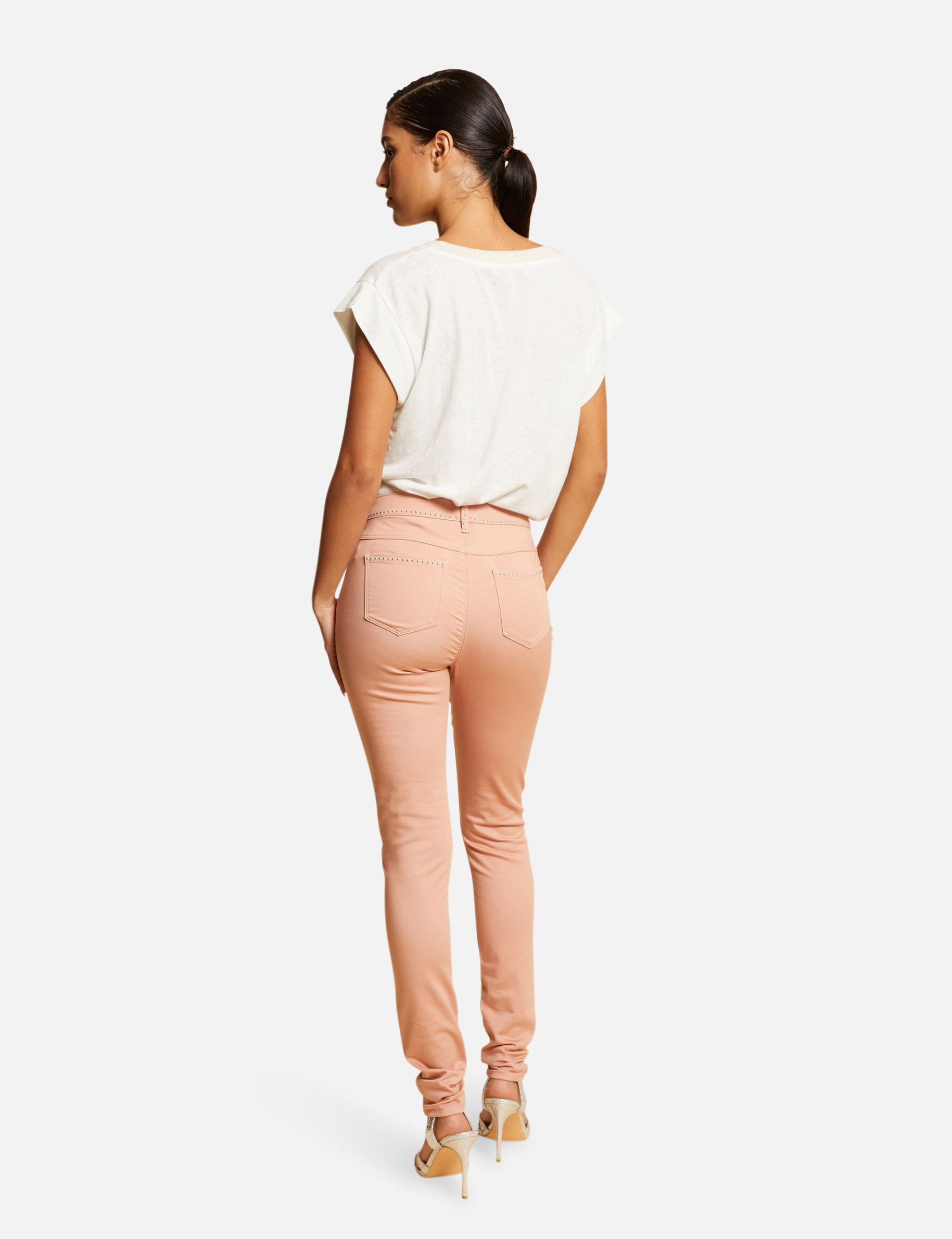 Slim trousers with studs antique pink ladies'