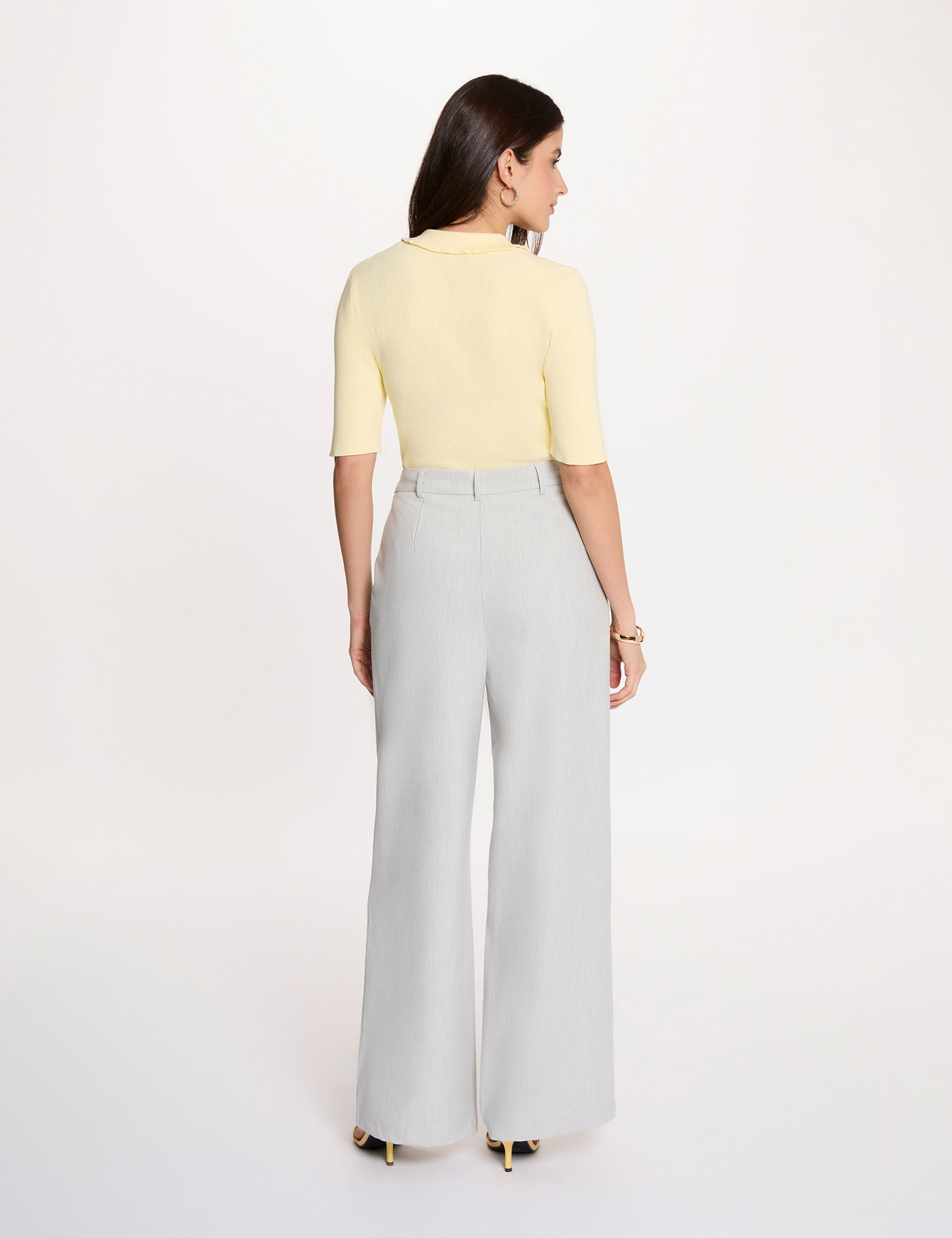 High-waisted wide-leg trousers light grey women