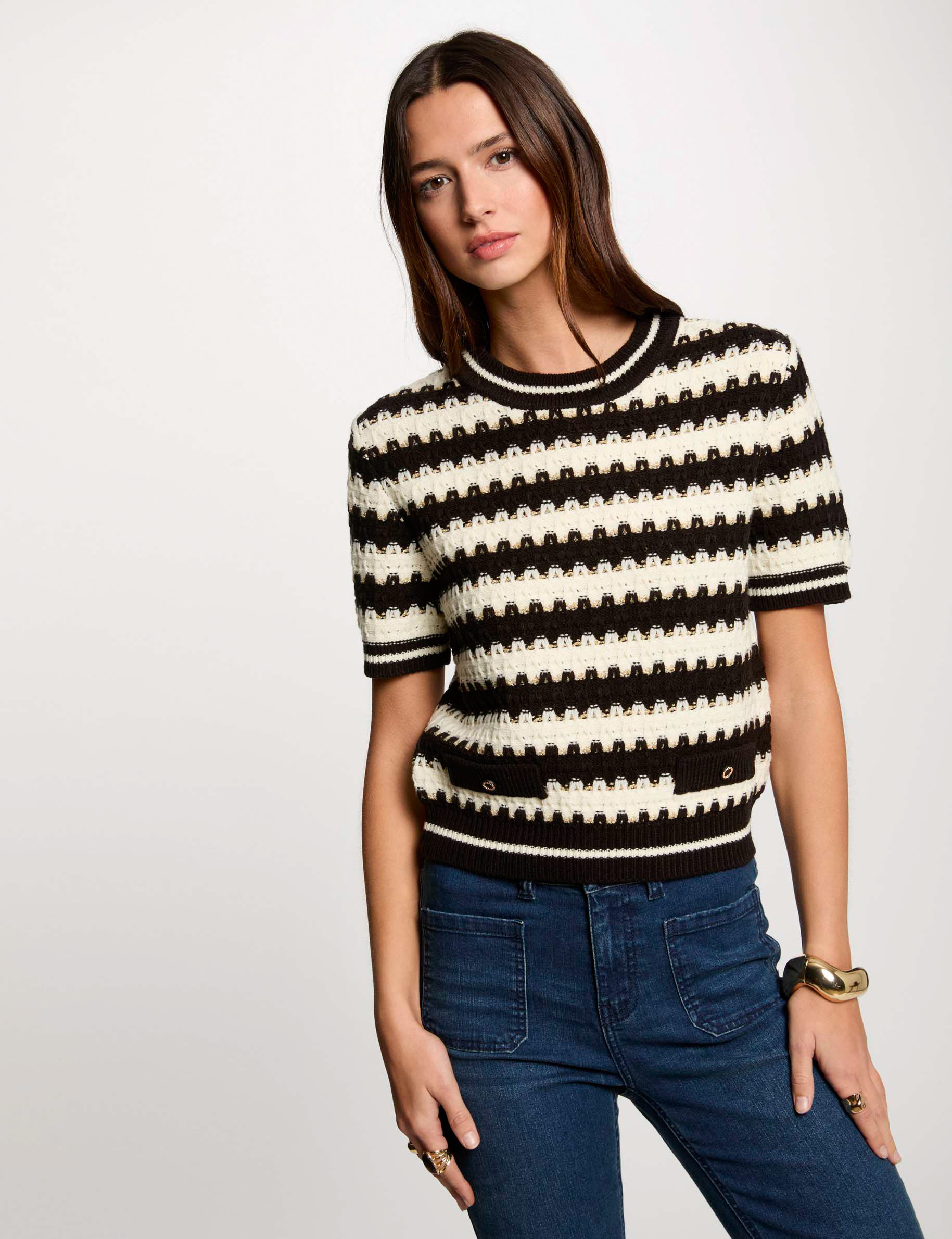 stripped jumper short sleeves white women Stripped jumper short-sleeves white women