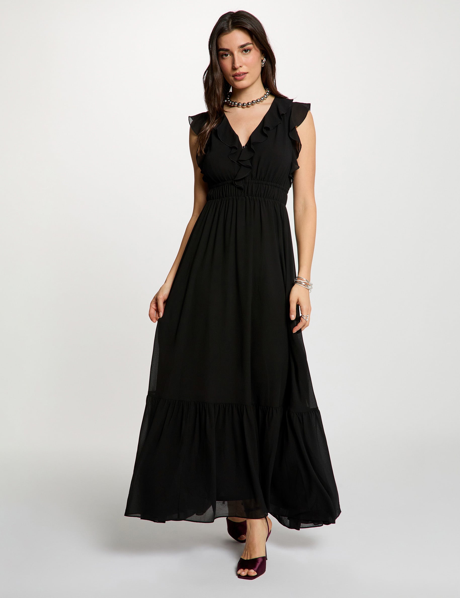 Long dress with V-neck black women