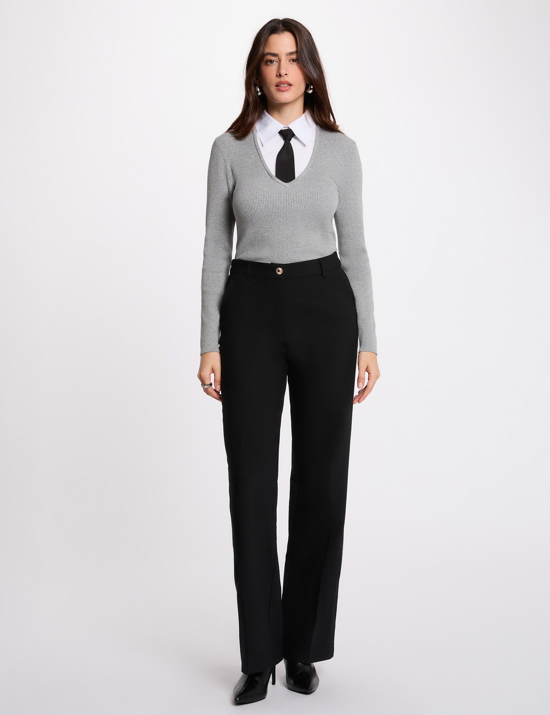 2-in-1 sweater with folded collar light grey women