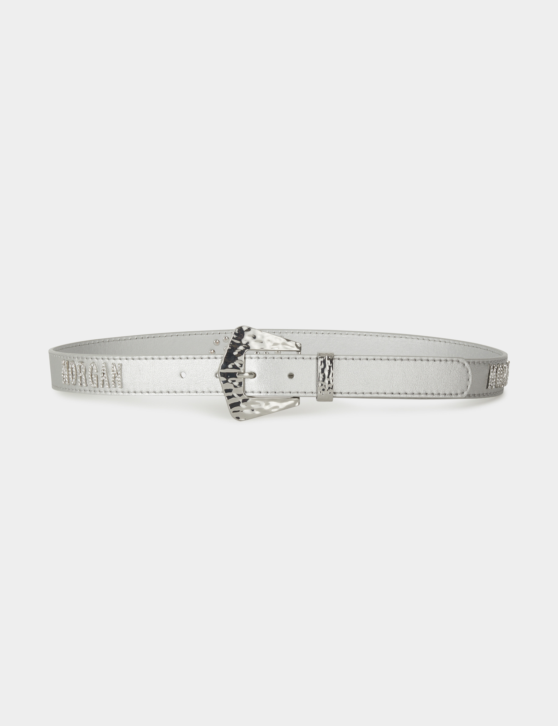 Belt with MORGAN in rhinestones silver ladies'