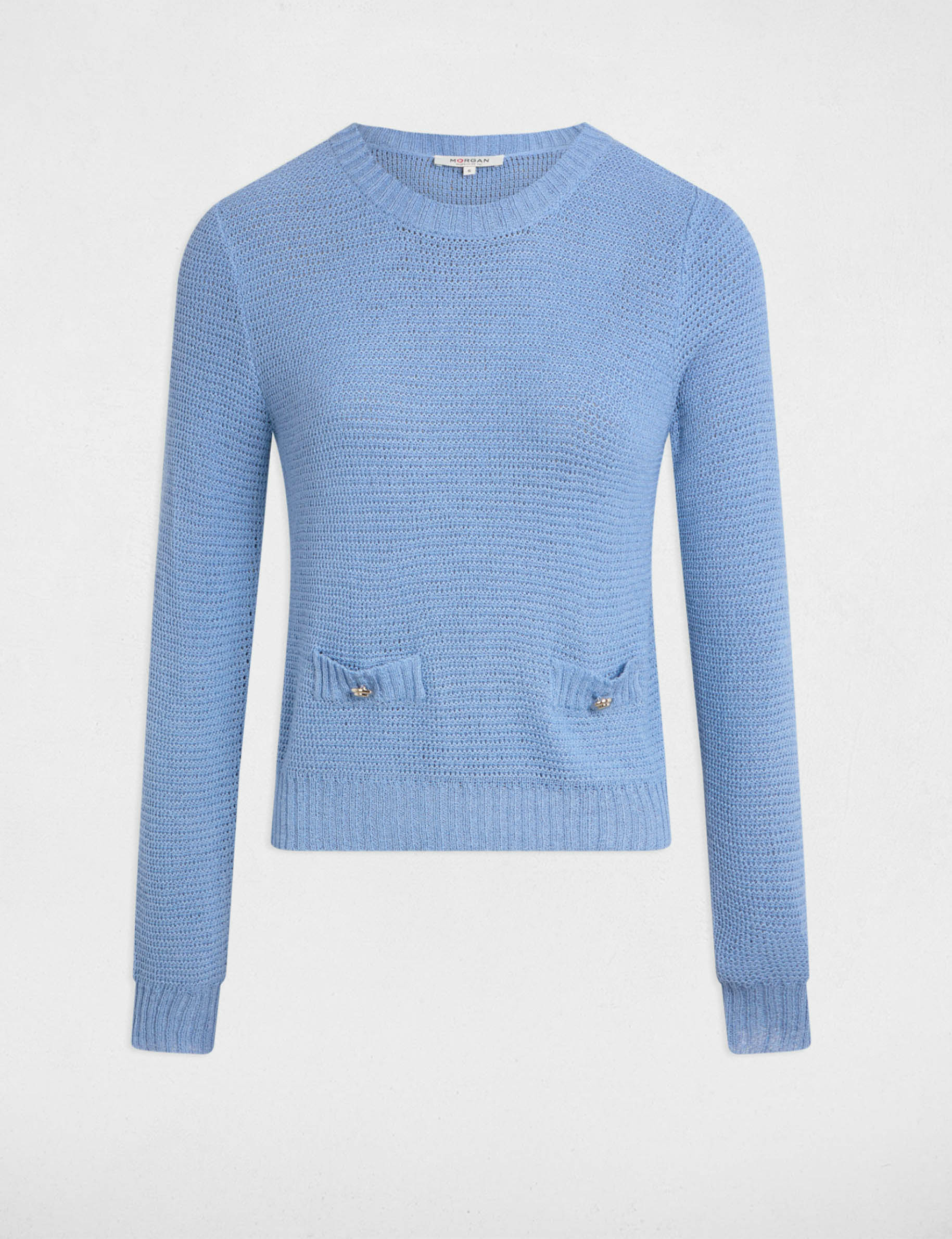 jumper openwork and round neck grey denim women Jumper openwork and round neck grey denim women