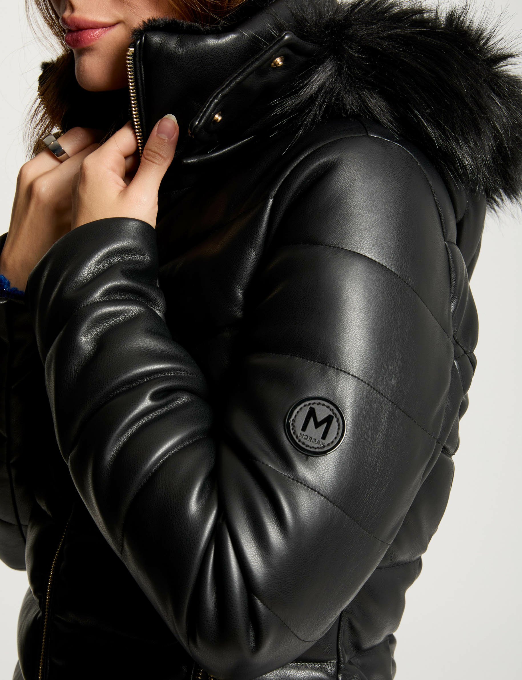 faux leather padded jacket black women Faux leather padded jacket black women