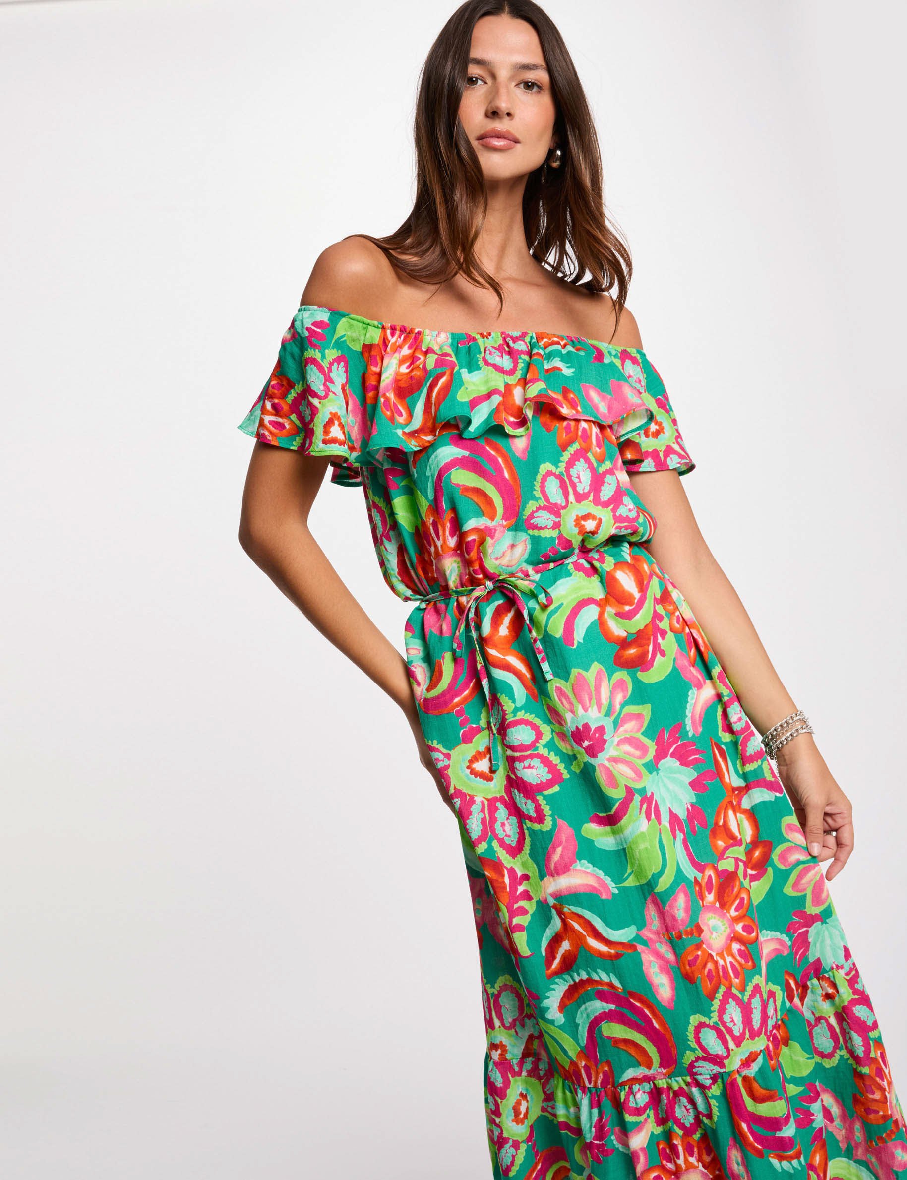 printed flared midi dress multicolor women Printed flared midi dress multicolor women