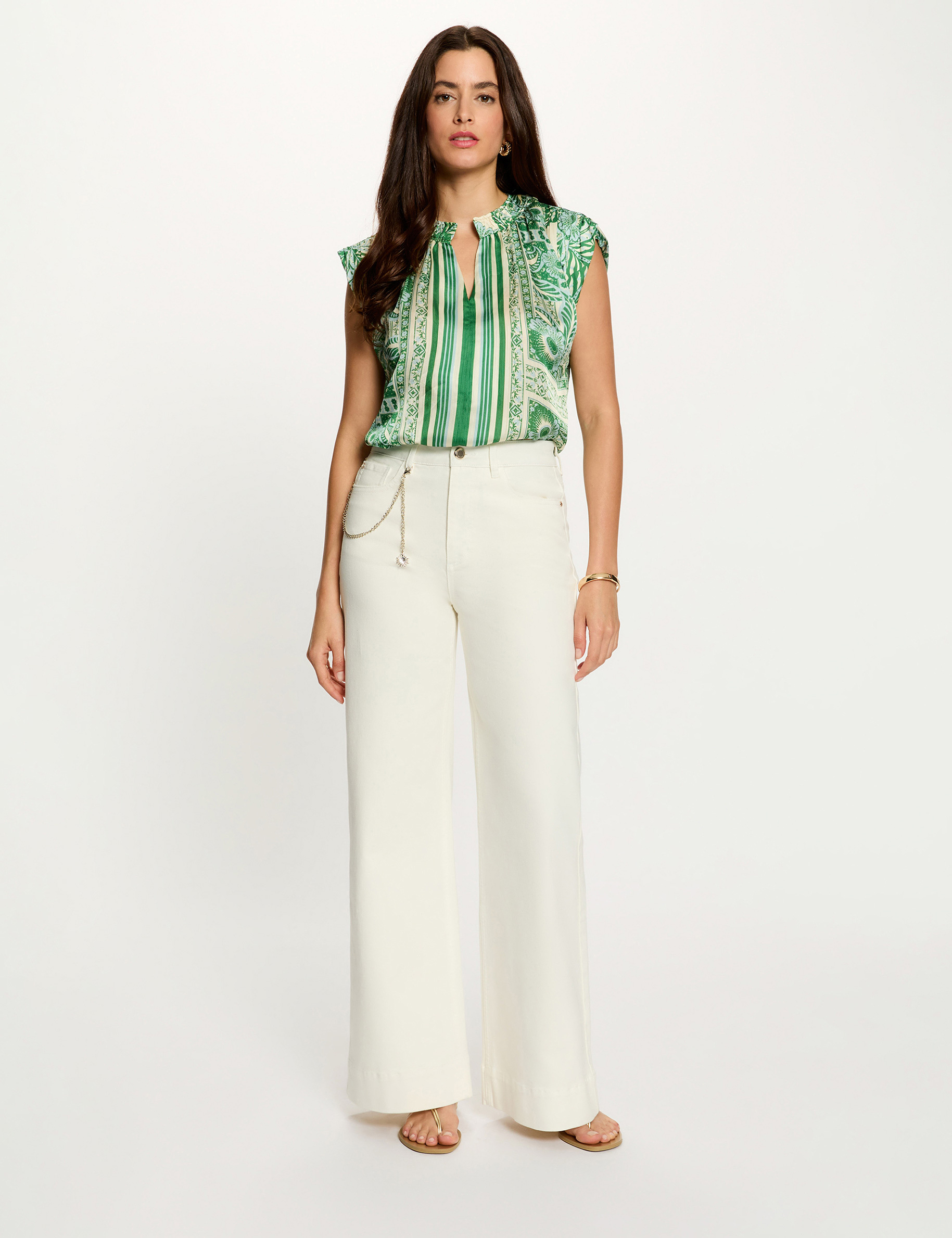 Sleeveless blouse with V-neck multicolor women