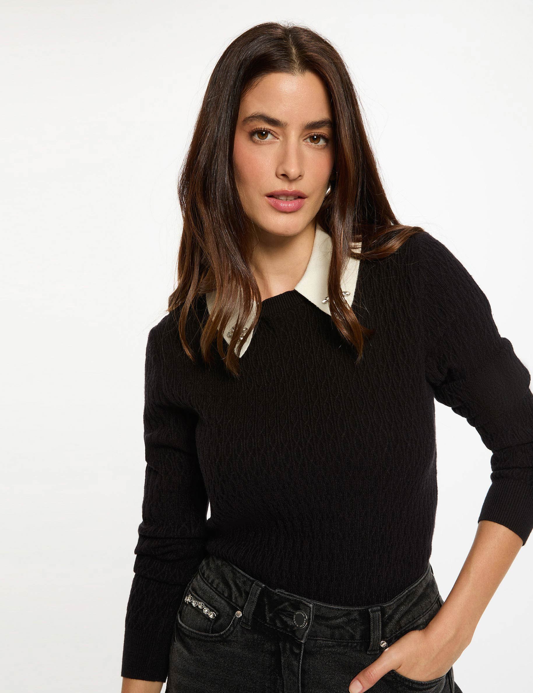 Fitted sweater with shirt collar black women