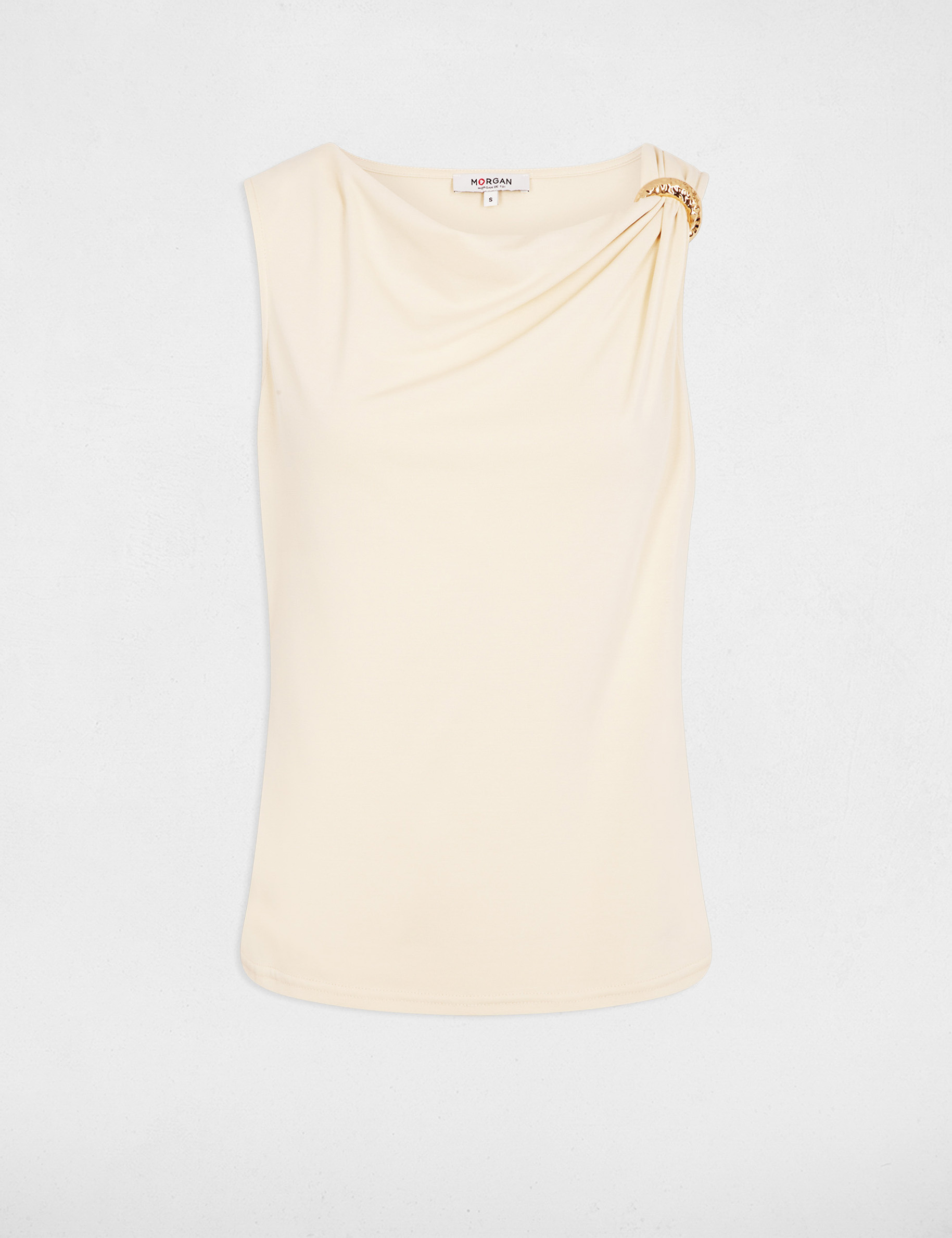 Cowl neck tank top light beige women
