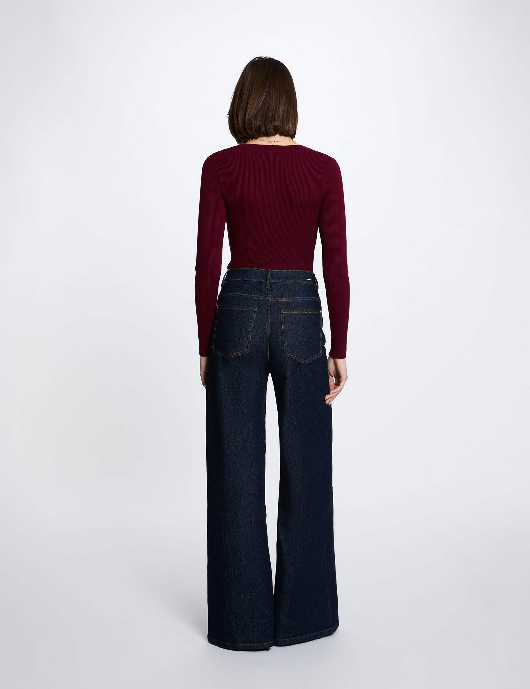 Fitted V-neck sweater bordeaux women