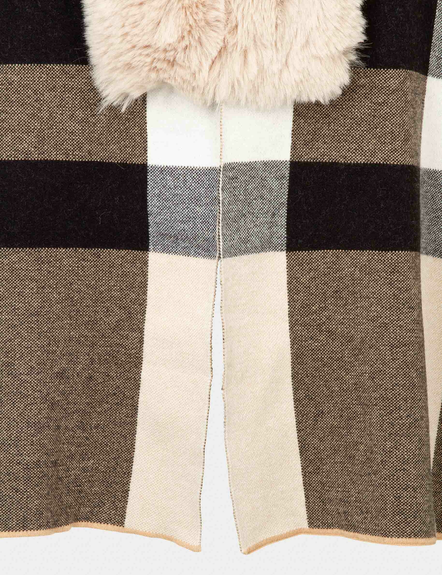 poncho with faux fur details sand women Poncho with faux fur details sand women