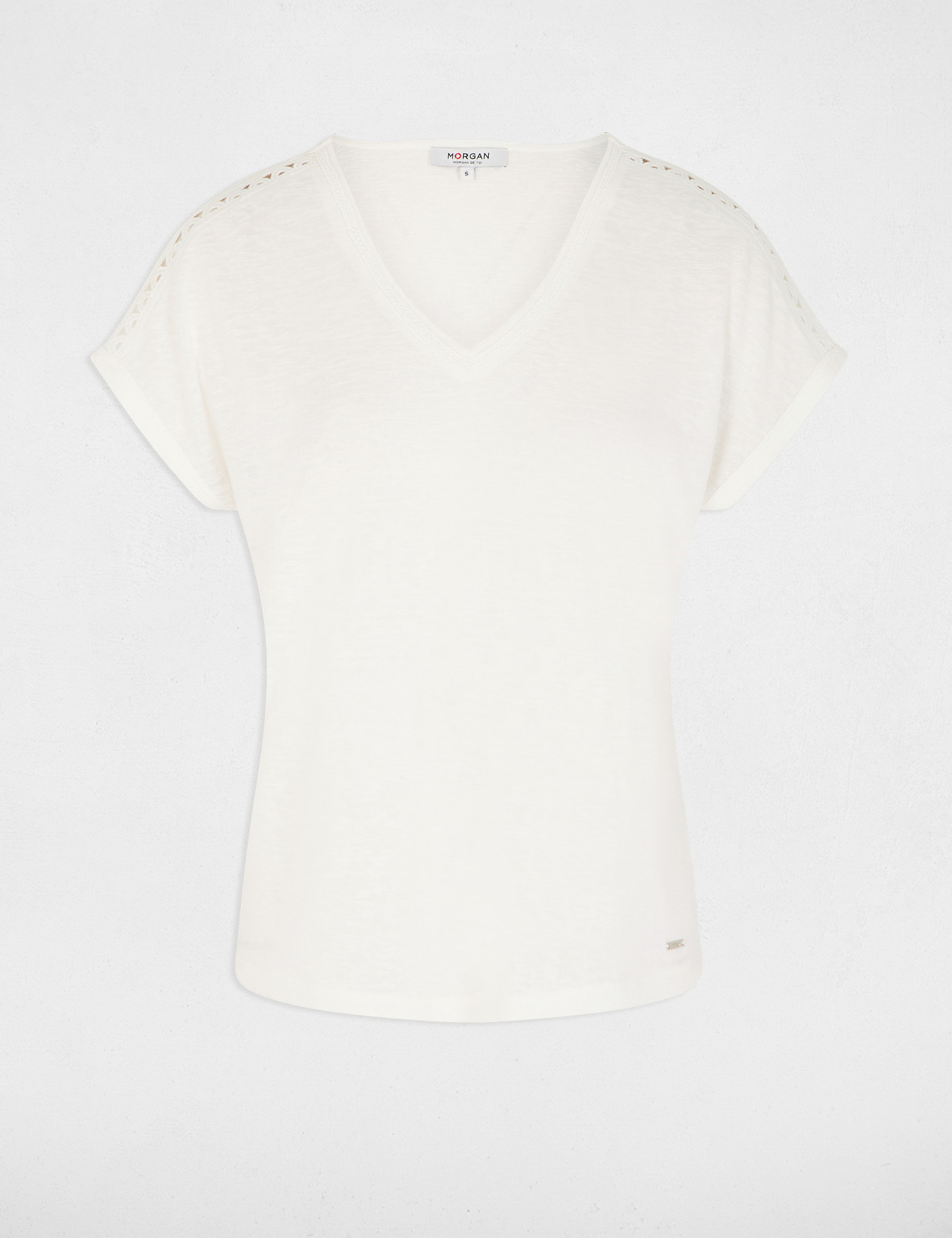 V-neck short-sleeve t-shirt white women