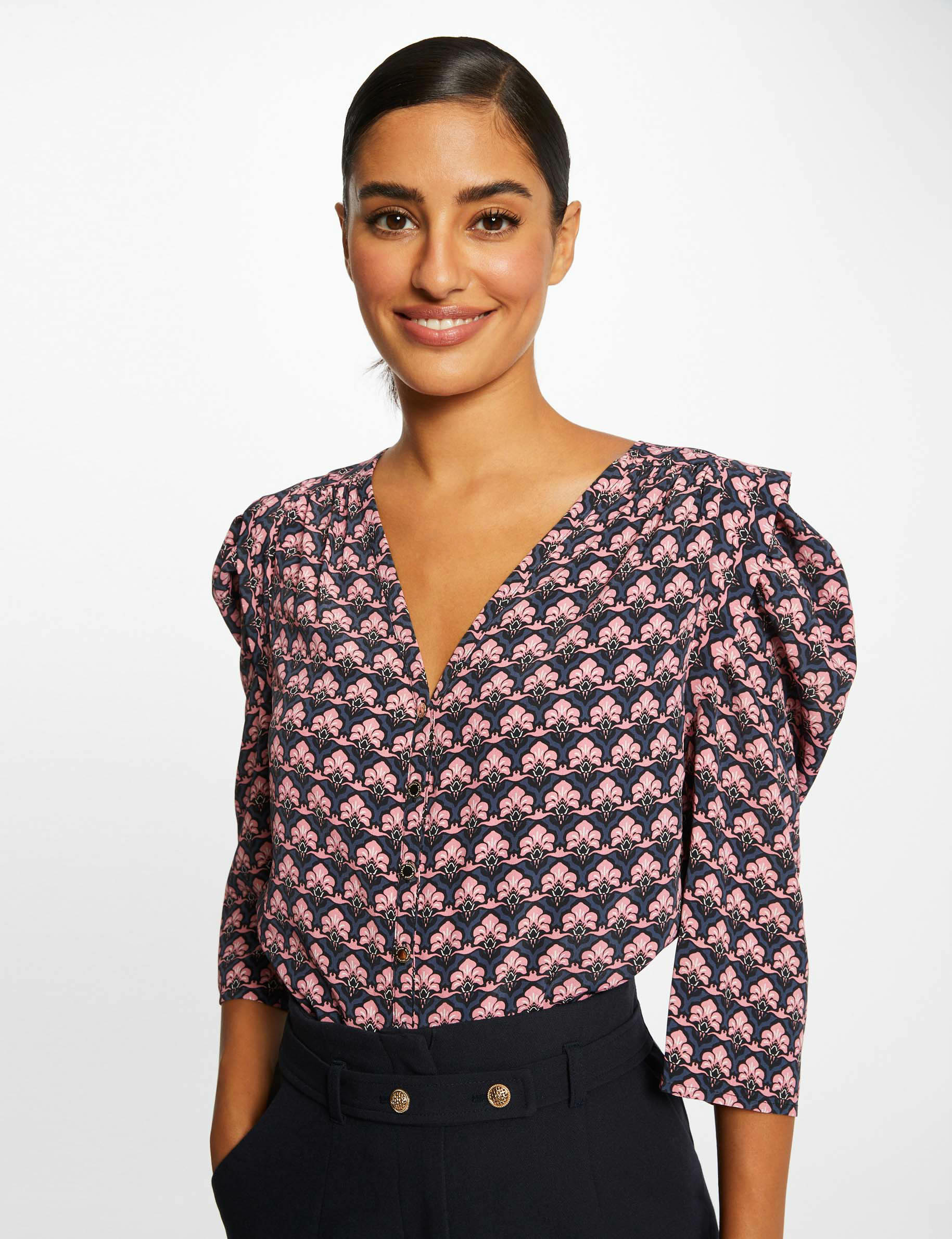 3/4-length sleeved shirt abstract print multico ladies'